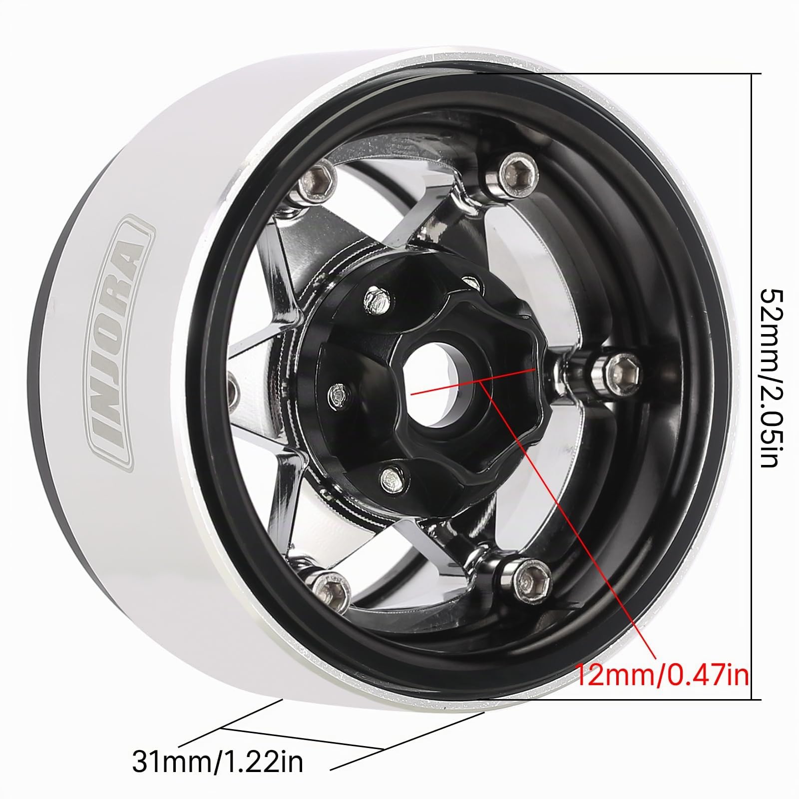 INJORA 1,9" Beadlock Rueda Llanta - 143g Súper Pesado Latón y Aluminio Rueda de Plato Hondo para 1/10 RC Crawler SCX10 TRX4 VS4-10 Gen8,Plata