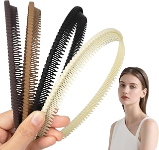 4pcs Zigzag Hair Band, Non-Slip Plastic Flexible Headbands with Dental Comb Hair Bands for Women, Headbands for Make-up, Face Care, Yoga, Daily Use(Beige, Brown, Black, Khaki)