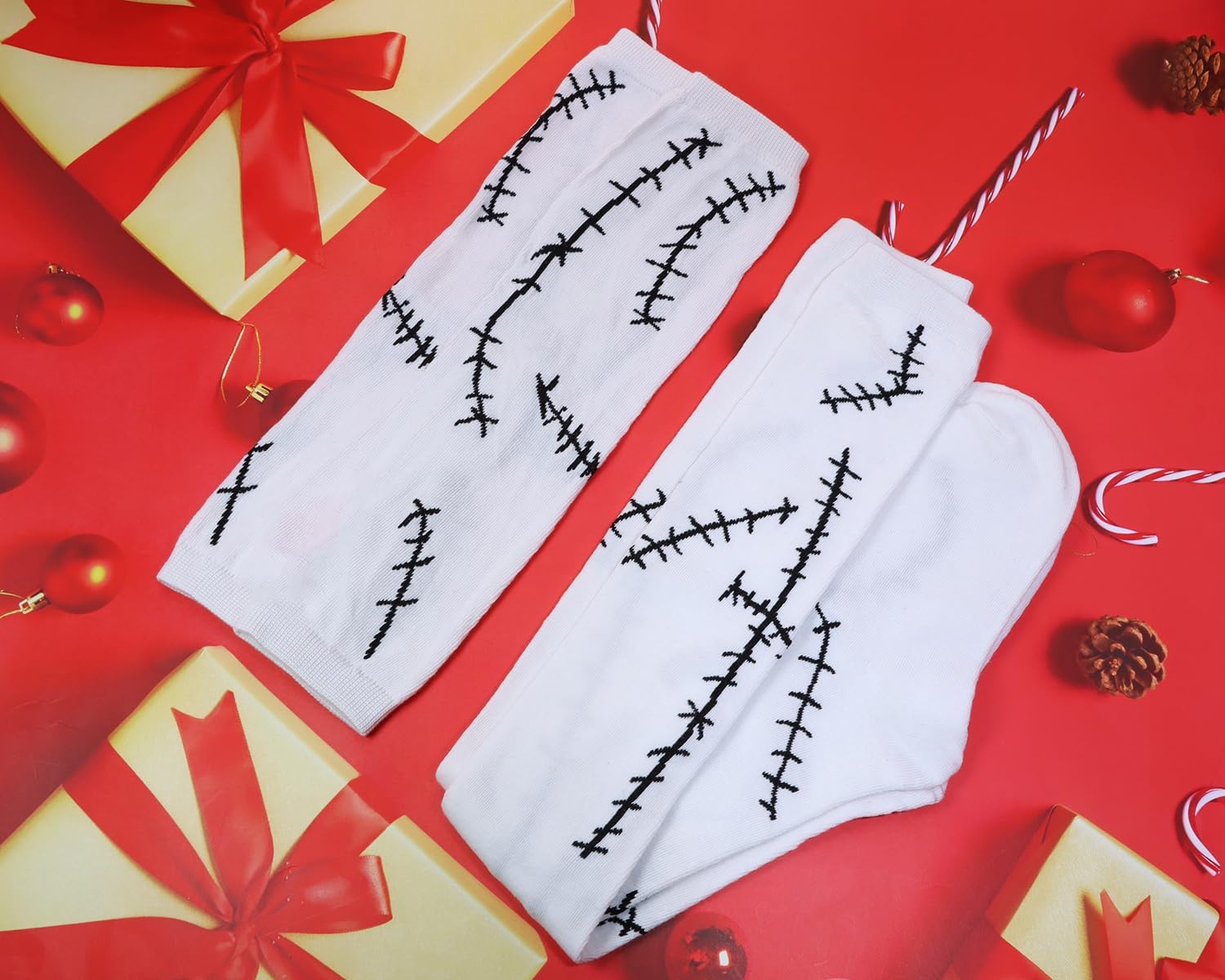 PENTA ANGEL Halloween Scar Gloves Stocking Set Christmas Horror Night Thigh High Socks Fingerless Long Arm Gloves for Women