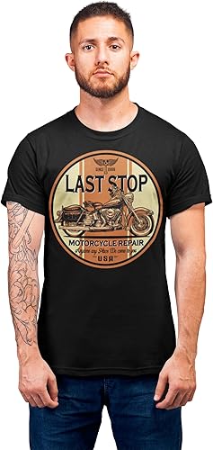 Last Stop - Camiseta de motocicleta para motociclista Rider Route 66 Harley Vintage para hombre, color negro, Negro