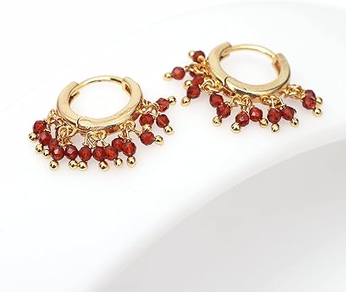 Miniatura 3 de Gempires Natural Red Garnet Beads Hoop Earring January Birthstone Earrings for Women Gold Plated Handmade Jewelry, Gift For Her (Red Garnet)