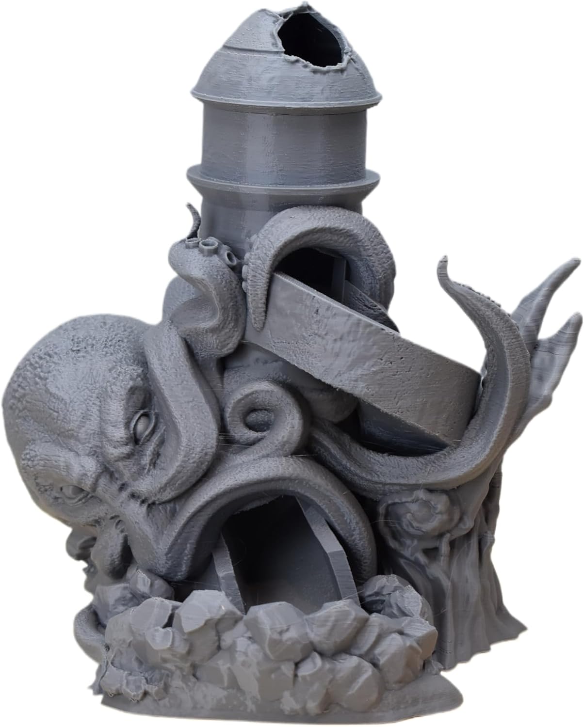 Generic The Kraken Dice Tower - 9 Inch Tall Dice Tower, 3D Printed, Tabletop RPG, DND Accessories, Dice Tower, Dice Accessories, Role Playing Game, Gray