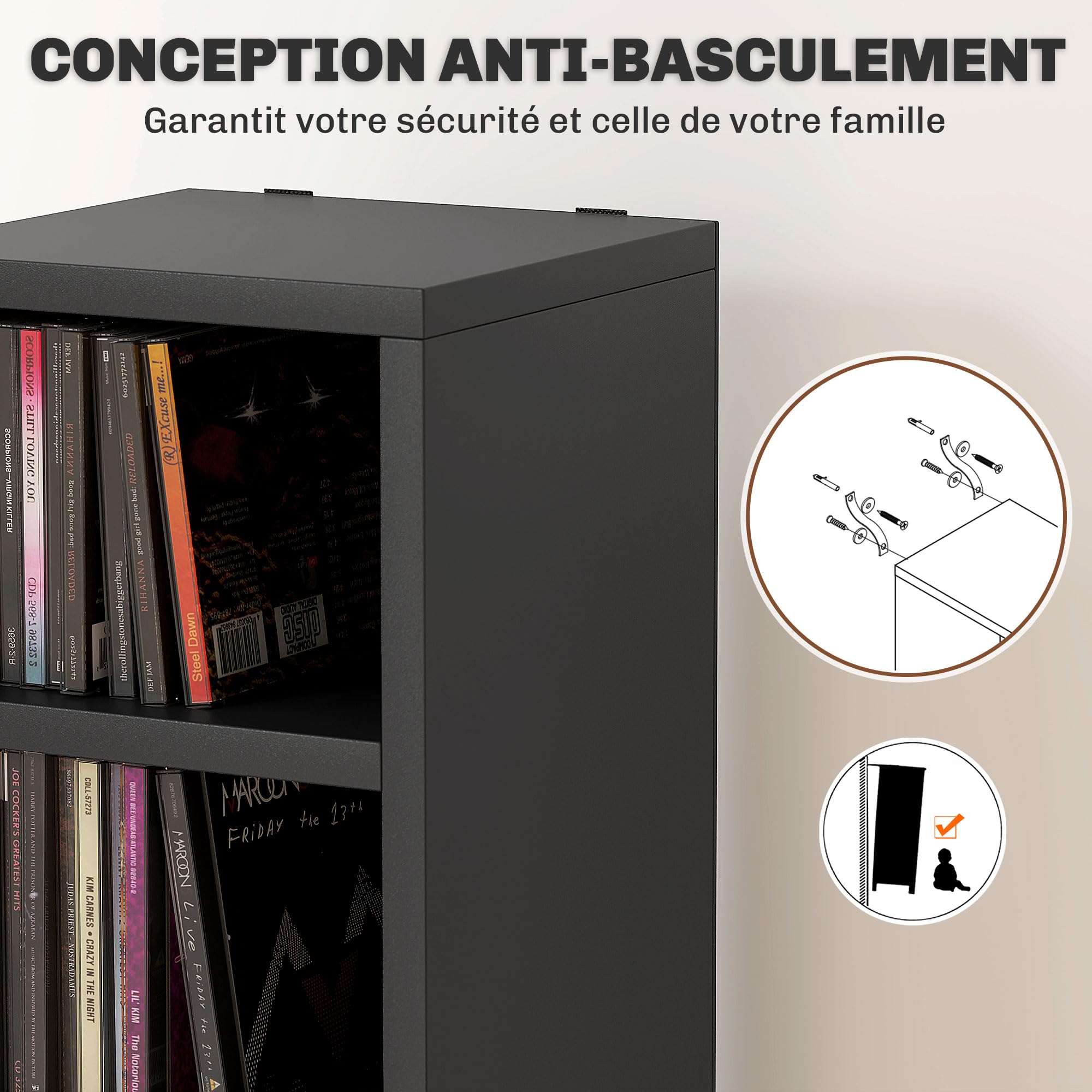 HOMCOM 204 Estante para CD Estrecho 12 Niveles 175 cm, Negro