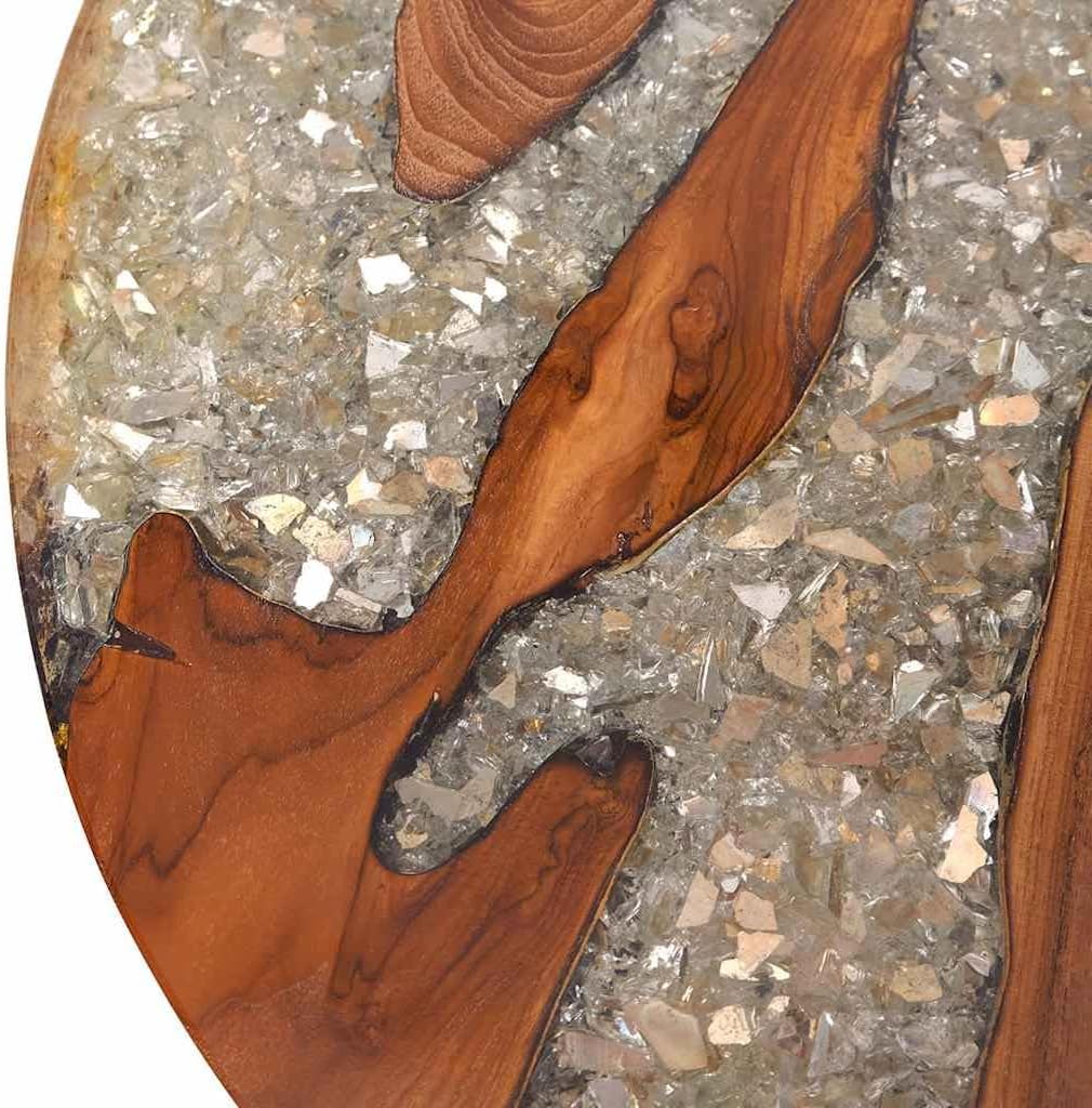 Unique Round Coffee Table 23.6" x 15.7", Teak Wood Resin End Side Table for Living Room Home Office Furniture Decor, Mango Wood with a Black Paint Finish