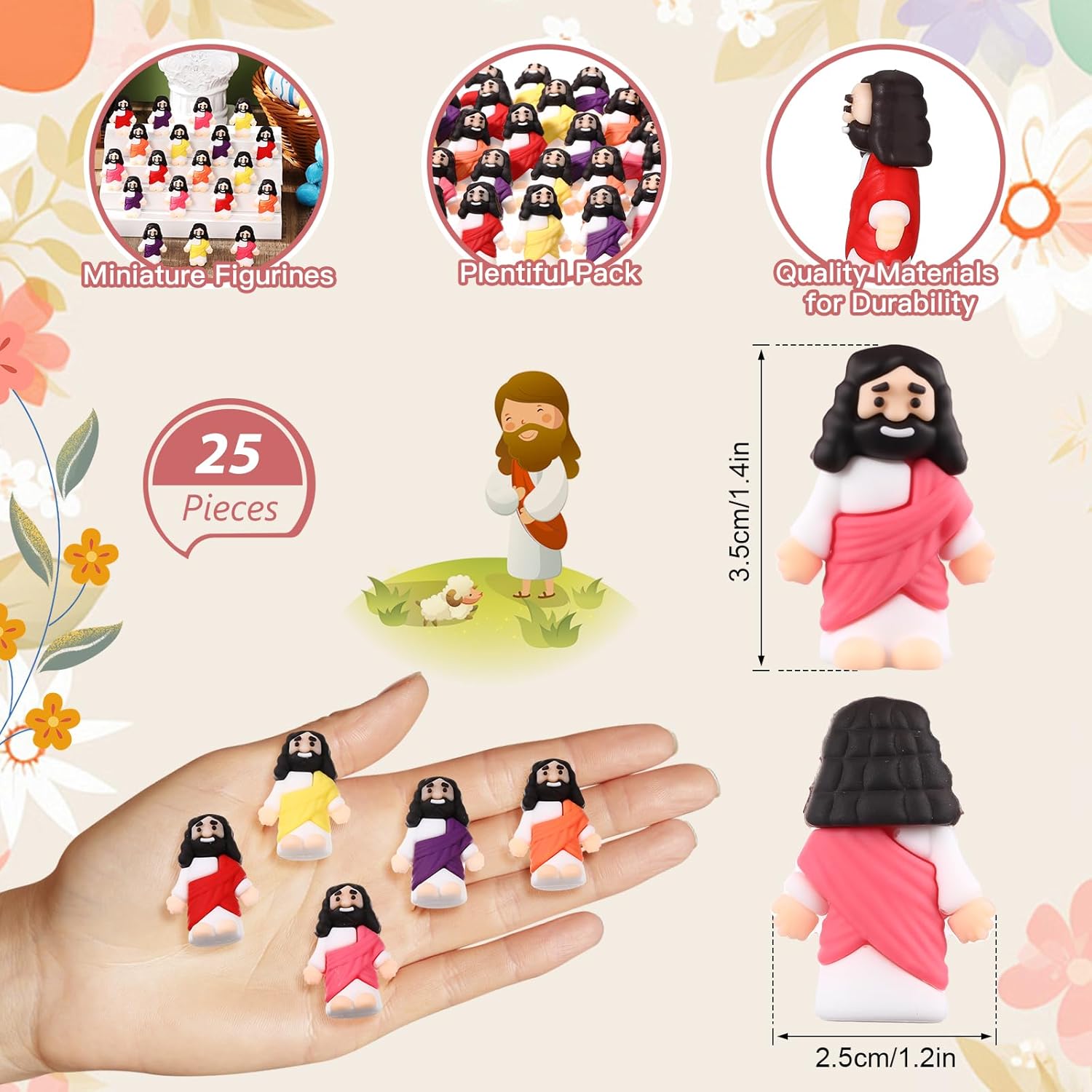 Bememo 25 Pcs Mini Jesus Figurines Bulk Original Design Rubber Mini Jesus Figures to Hide and Seek Religious Gifts Sunday School Baptism Easter Egg Filling (Bright Colors)