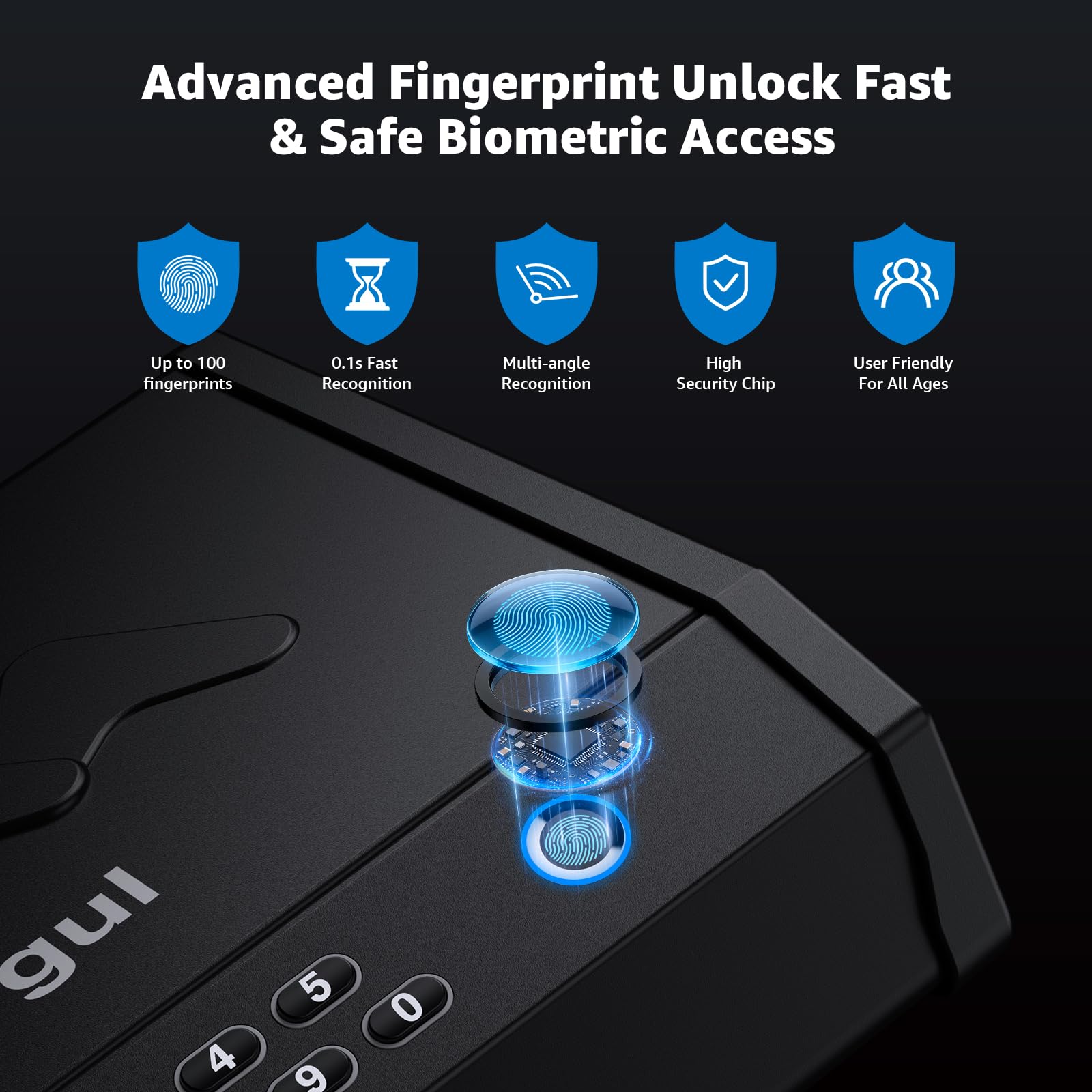 Casseforti per Armi, Cassaforte Biometrica per Pistola con Display LCD di Temperatura e Umidità, Porta USB, Cassaforte per Armi a 3 Vie di Accesso Rapido con Impronta Digitale per Comodino o