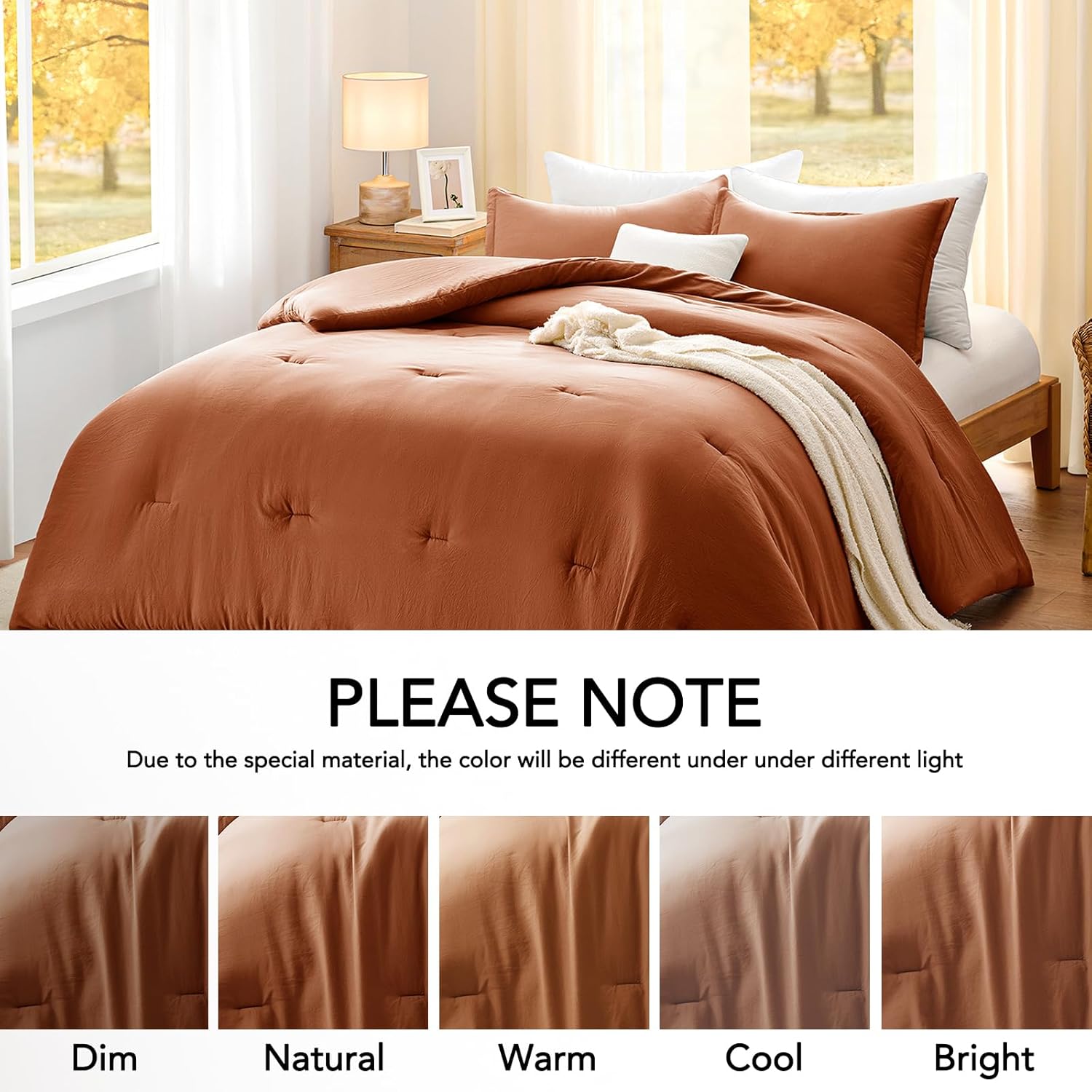 Full Comforter Sets Terracotta,3PCS Soft Lightweight Breathable Bedding Comforter Sets for All Season, Full Size(82''×86'' Comforter & 2 Pillowcases) - Image 5