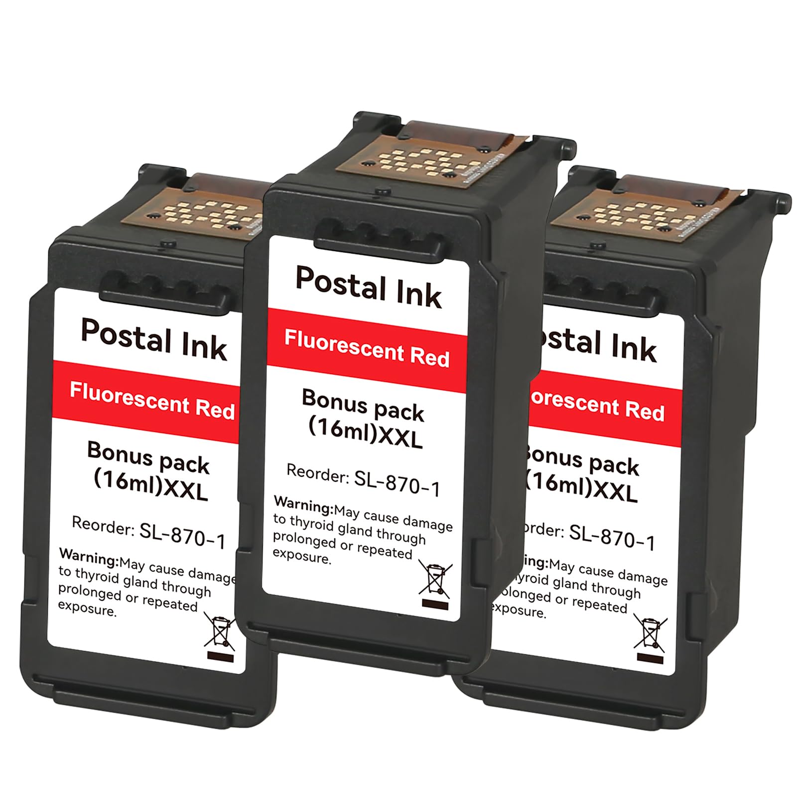 SL-870-1 XXL Fluorescent Red Postage Ink Cartridges High Capacity | Replacement for PB SL870-1 SL-870-1 Postal Ink cartridges for Pitney Bowes New SendPro Mailstation Postage Meter 3-Pk(3×16ml)