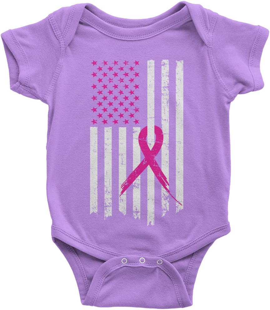 Threadrock Baby Pink Ribbon Breast Cancer Awareness Flag Infant Bodysuit