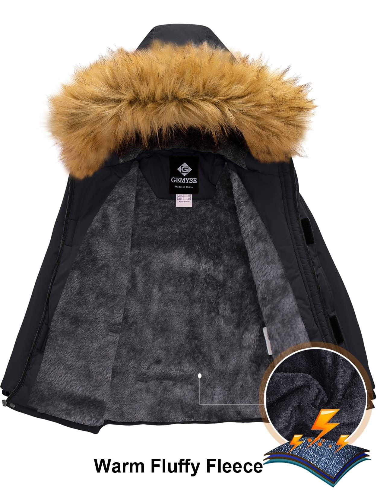 GEMYSE Chaqueta de Esquí para Niño con Capucha de Piel Desmontable Abrigo Impermeablede de Nieve Invierno Cazadora Antiviento