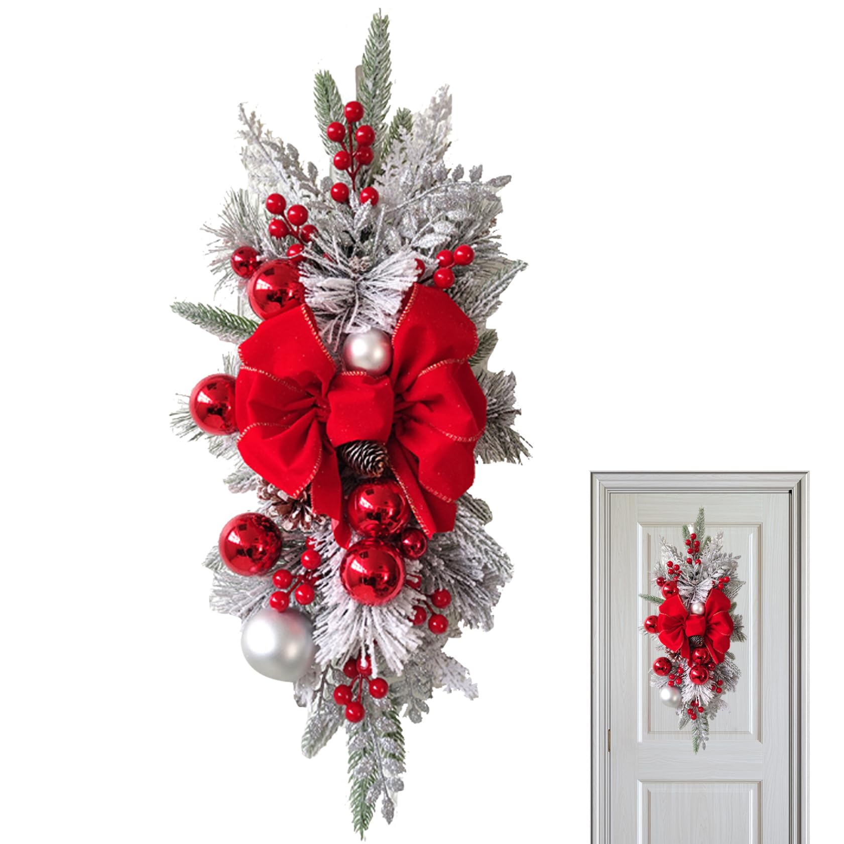 Couronne de Noël pour escalier sans fil pour décorer sans prise électrique