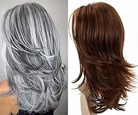 Vista 9 de XIUFAXIRUSI XIUFAXIRUSI Pelucas onduladas largas en capas para mujer, peluca de cabello natural sintético, pelucas rubias con reflejos, rubio claro