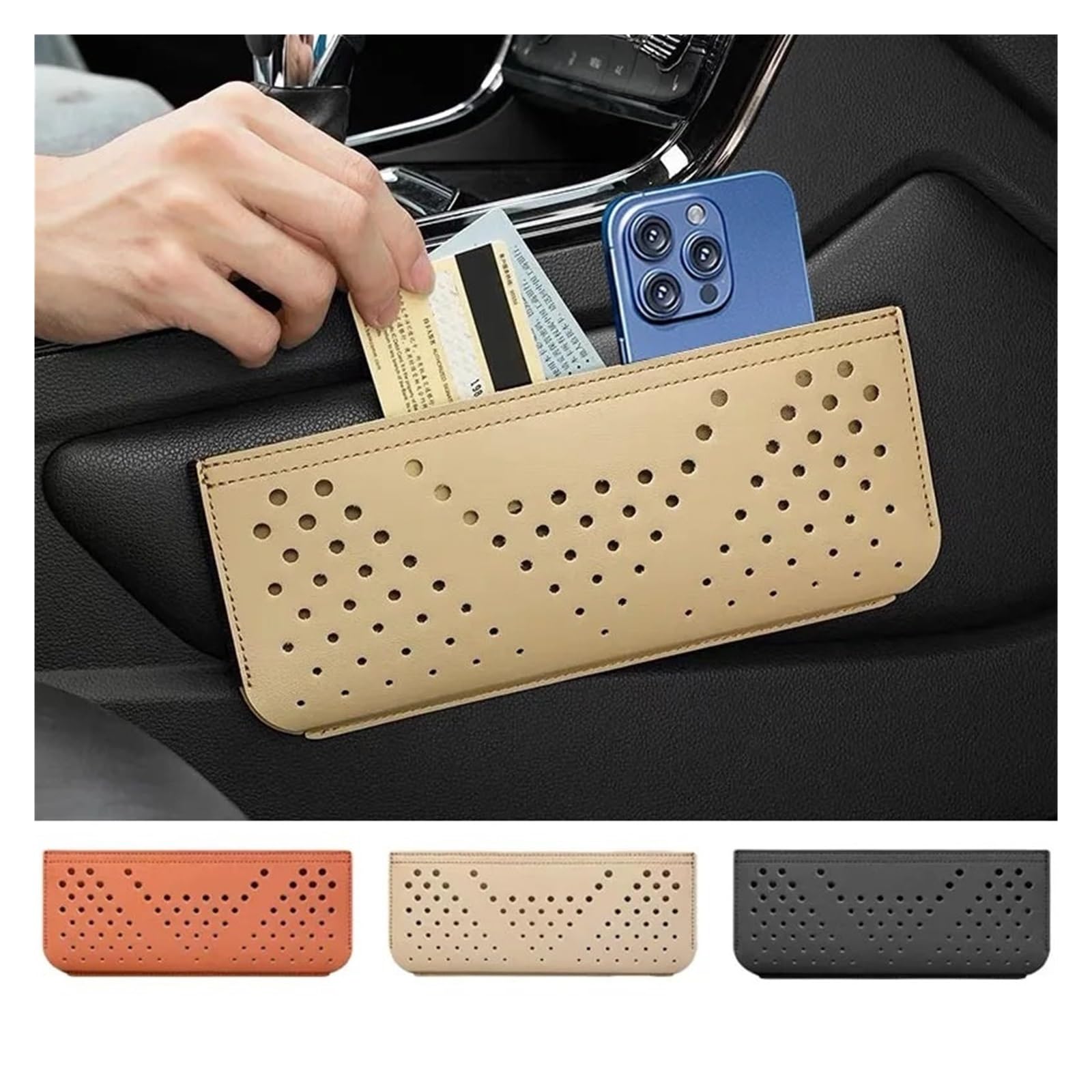 Support Universel Lunettes Auto Poche De Rangement Intérieure Latérale Siège Voiture Sac en Cuir PU Support Filet Téléphone Élastique(Brown 1pc)