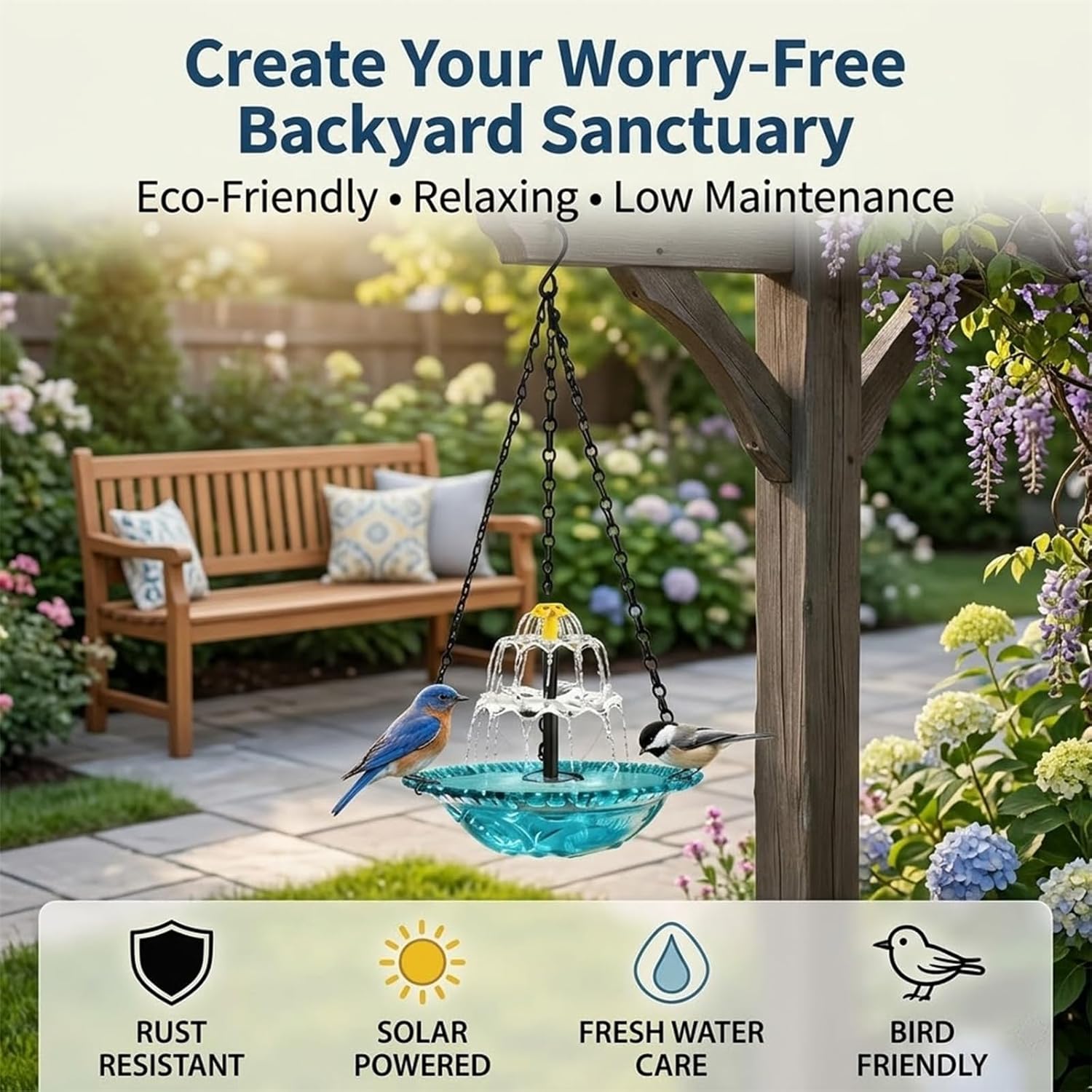 2026 Solar Cascade Hanging Bird Bath Fountain 3 Layers Outdoor Water Feature for Hummingbirds Easy C, Hanging Solar Bird Bath Fountain, Cascade Hanging Bird Bath Fountain (Blue)