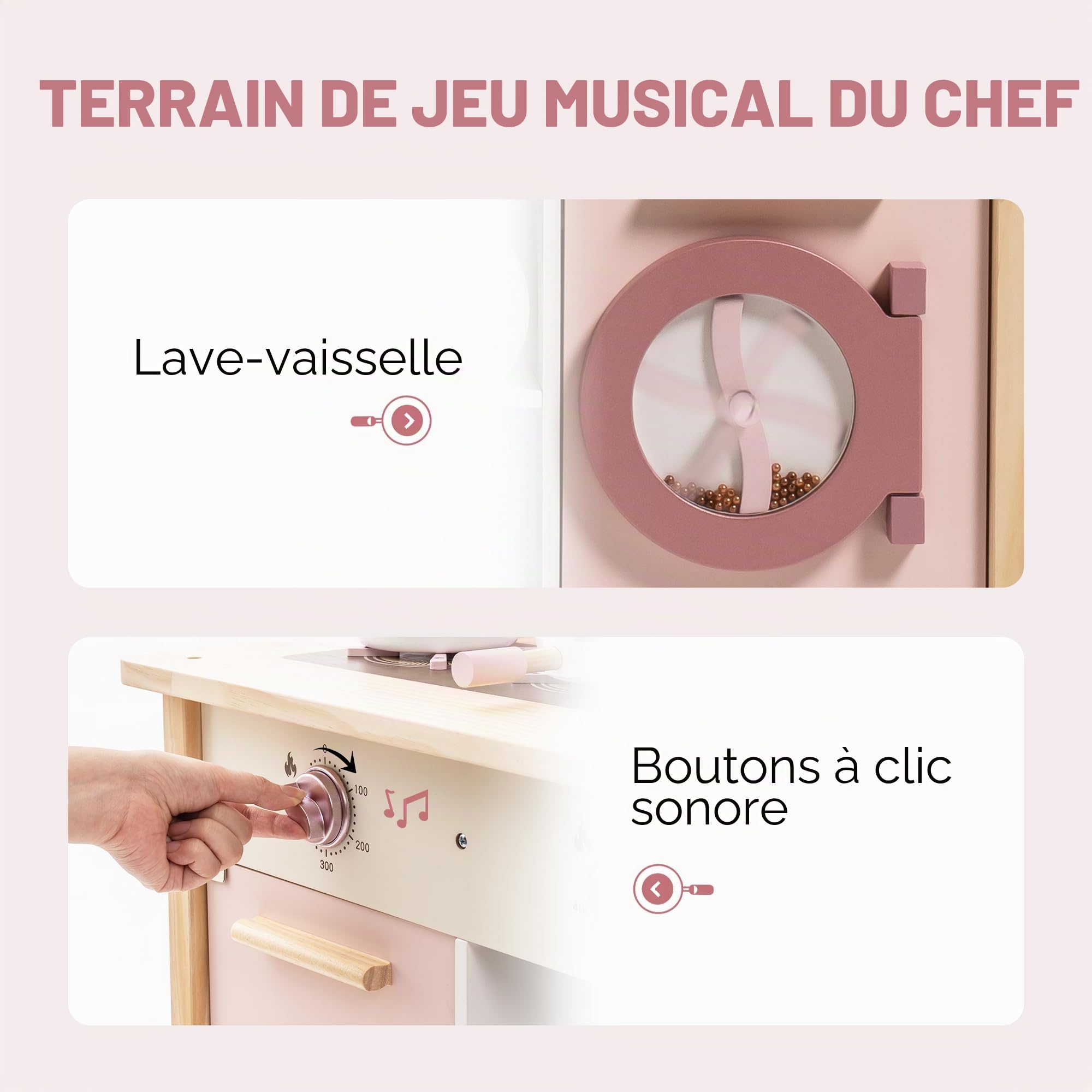 ROBUD Cuisine de Jeu pour Enfants et Tout-Petits, Cuisine de Jeu en Bois avec Accessoires réalistes, Ensemble de Cuisine Jouet avec Beaucoup de fonctionnalités de Jeu, Cuisine Jouet de Style Moderne
