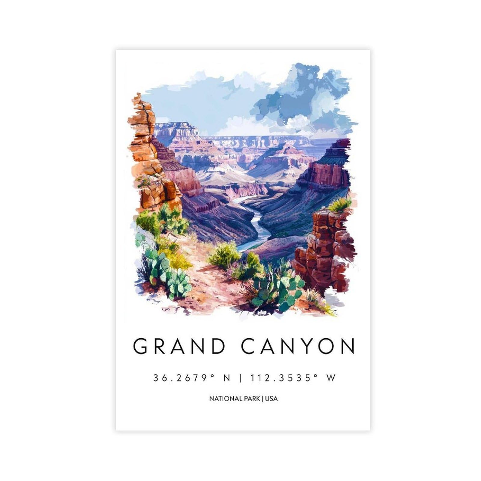 QOGDAF Grand Canyon Watercolor Travel Arizona Canvas Poster Bedroom Decor Landscape Office Room Decor Gift 20x30inch(50x75cm)