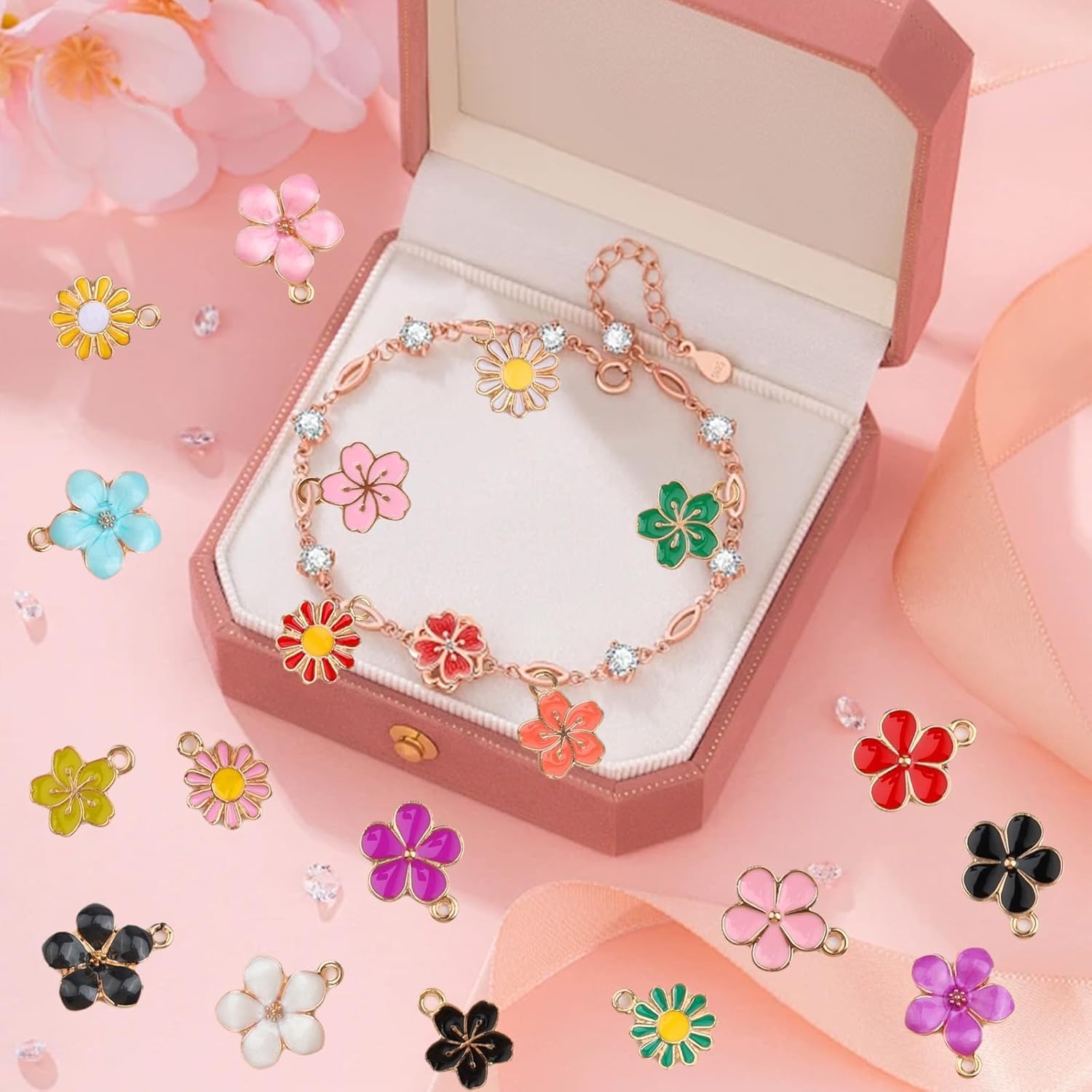 30 Pcs Small Flower Charms for Jewelry Making Assorted Enamel Mixed Bulk Flower Keychain Charms, Daisy Floral Charm for Keychain Bracelet Necklace Earring Making and Crafting - Image 5