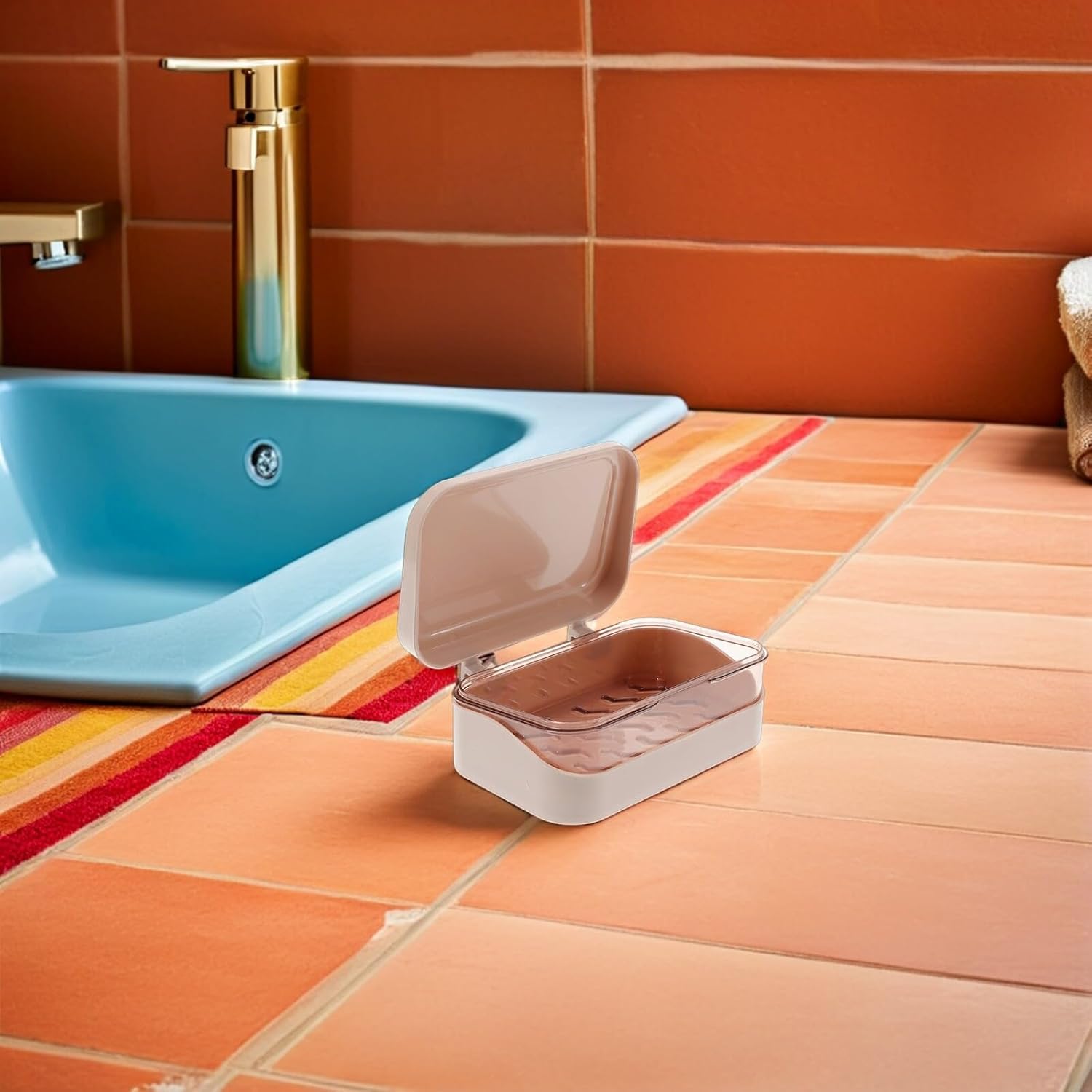 4pcs Pink Draining Soap Dish with Lid, Removable Double-Layer Plastic Soap Holder Case for Bathroom and Shower Storage