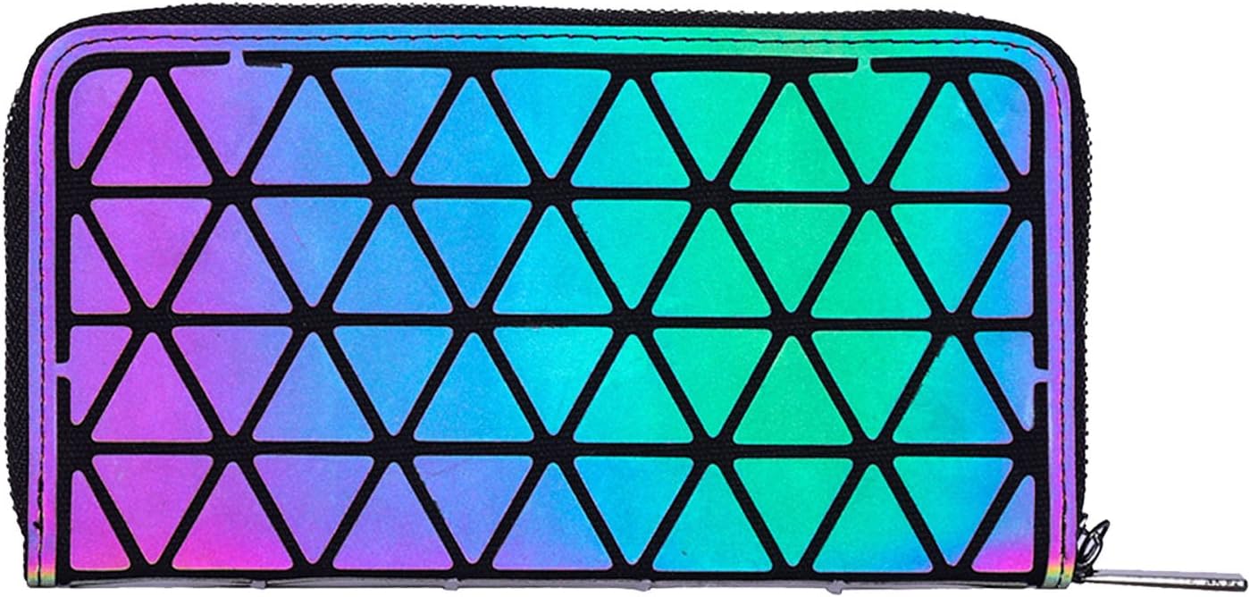 LANPA Holographic Geometric Clutch Wallet - Luminous Lattice Purse for Women, Iridescent Cellphone Handbag with Coin Pocket