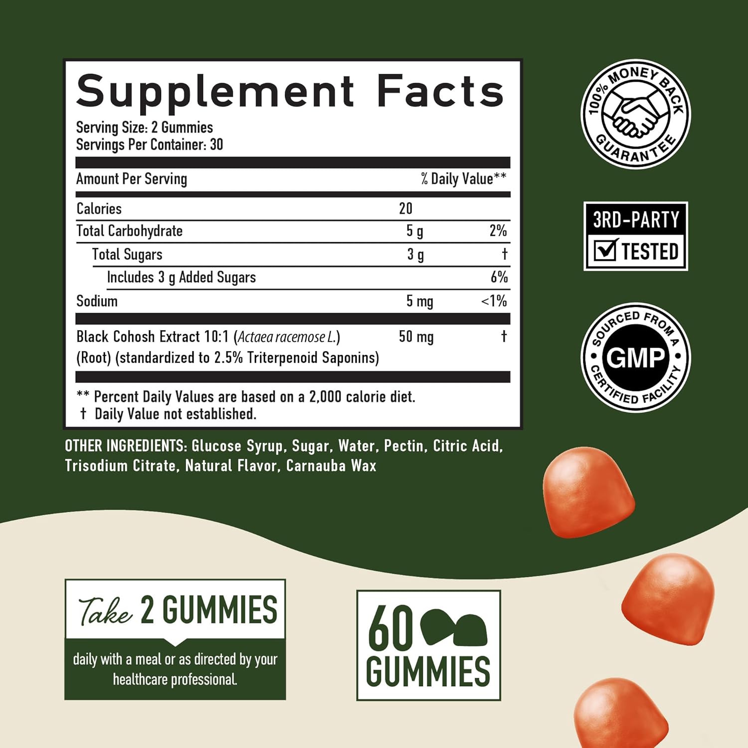 Black Cohosh Gummies for Menopause Relief, Hot Flashes & Night Sweats | 50mg Black Cohosh Root for Women | Gluten-Free, Vegetarian, Non-GMO | Hormone Balance Support | Yummy Peach Flavor | 60 Gummies - Image 6