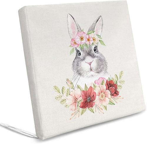 Paquete de 2 fundas de cojín extraíbles para silla, impermeables, para Pascua, diseño de conejito gris acuarela, textura de arpillera, para