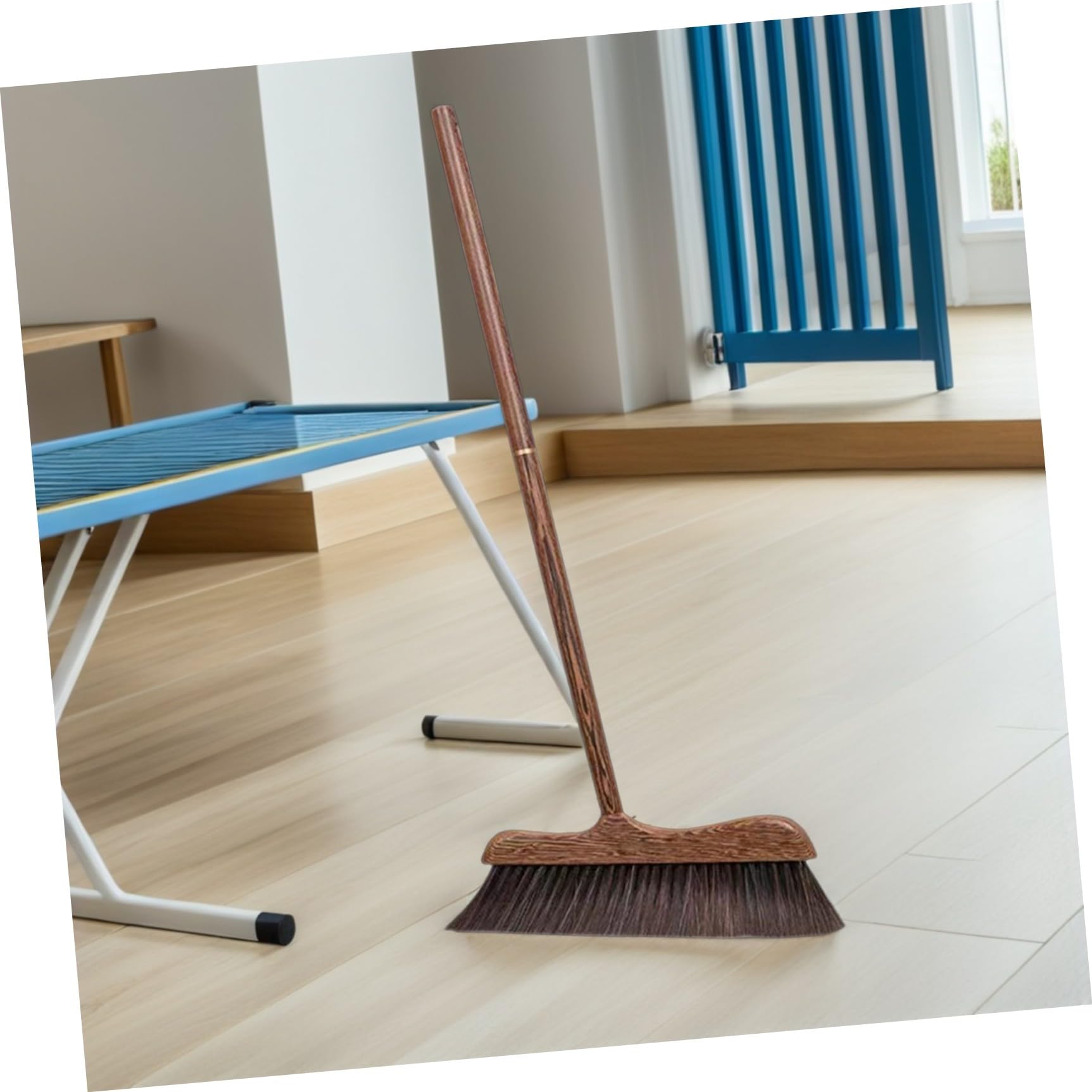 Toyvian Spazzola in Legno Manico lungo Scopa per Pulizia di Terrazzi e Pavimenti Setole Rigide per Rimuovere Polvere e Peli per Uso Esterno e Interno