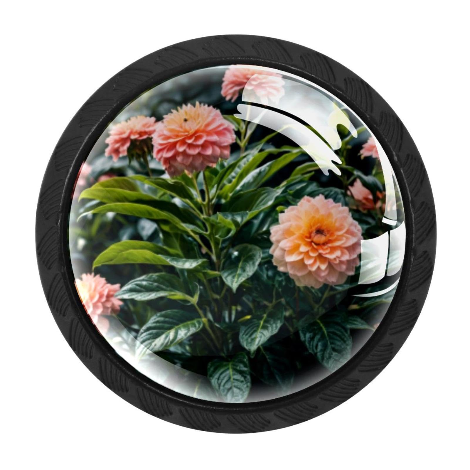 CHENZZZZ 4 Pack Cabinet Handles Black Vintage Plants Flower (12) Cabinet Knobs Draw
