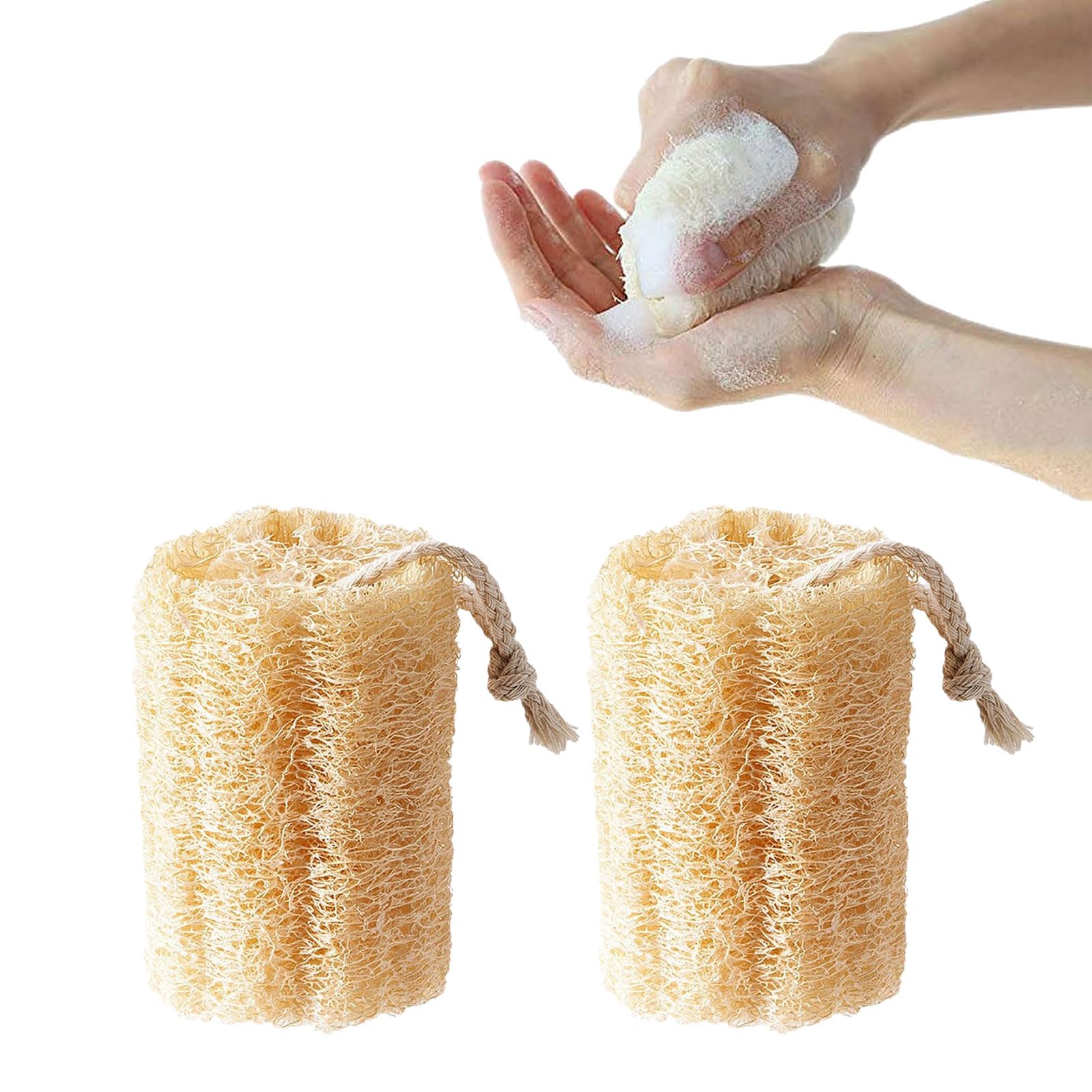 2 esponjas de luffa, luffa, loofah, esponja de lufa natural, esponjas de aire orgánico, esponjas de baño de aire orgánico para fregar la espalda de la ducha y para limpiar la cocina