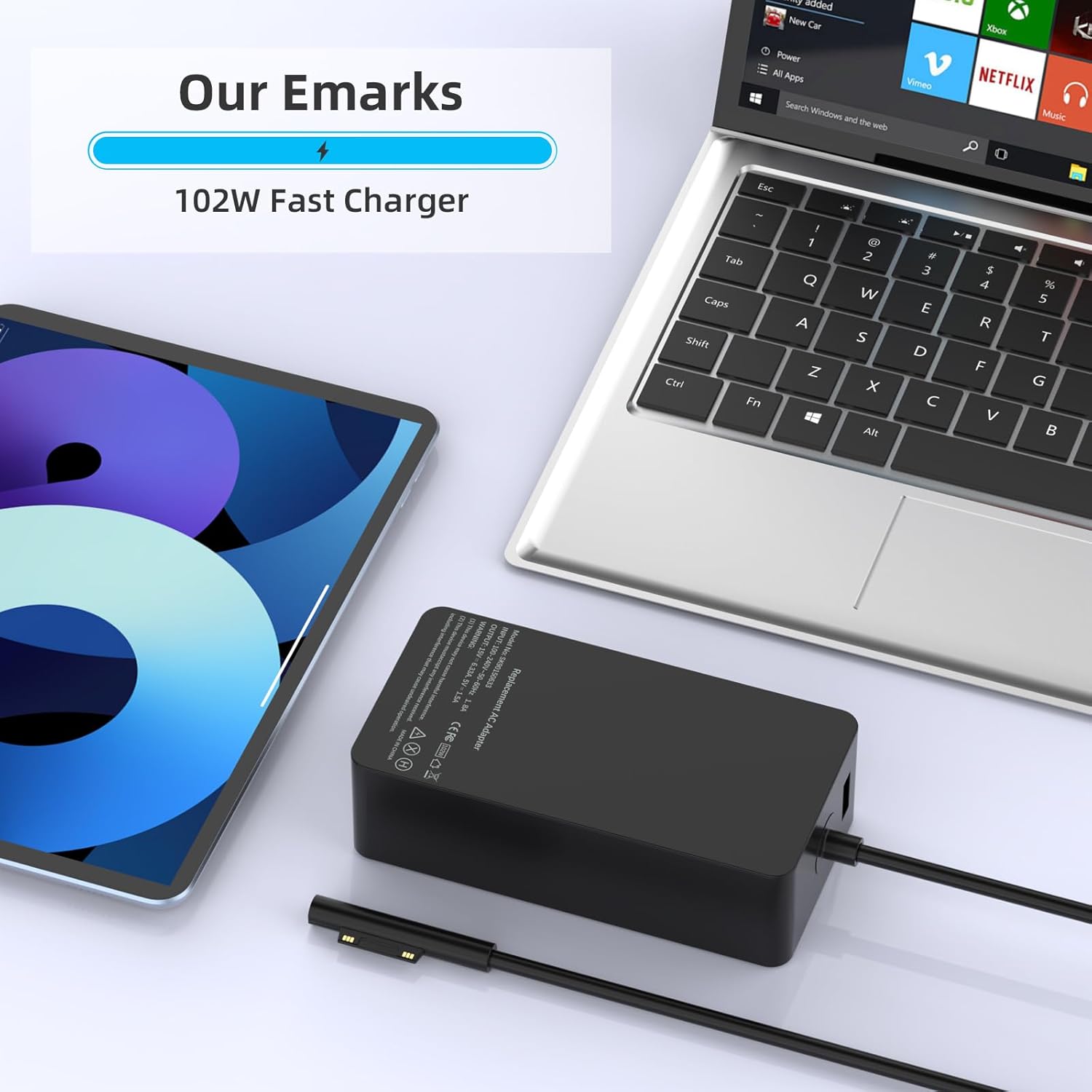 102W 15V 6.33A Surface Laptop Charger for Microsoft Surface Book 2/3, Surface Laptop 2/3/4/5, Surface Pro 5/6 /7/8/9, Surface Go 2/3 Power Supply with USB 5V 1.5A