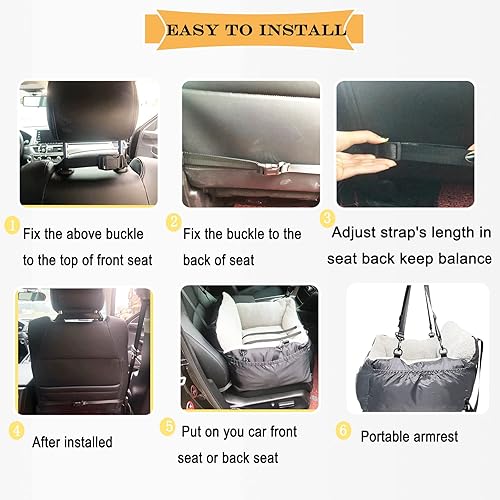 Miniatura 6 de Asiento de automóvil para perros pequeños de menos de 25 años, totalmente desmontable y lavable, cama de viaje ultra suave, con clip, dos asas