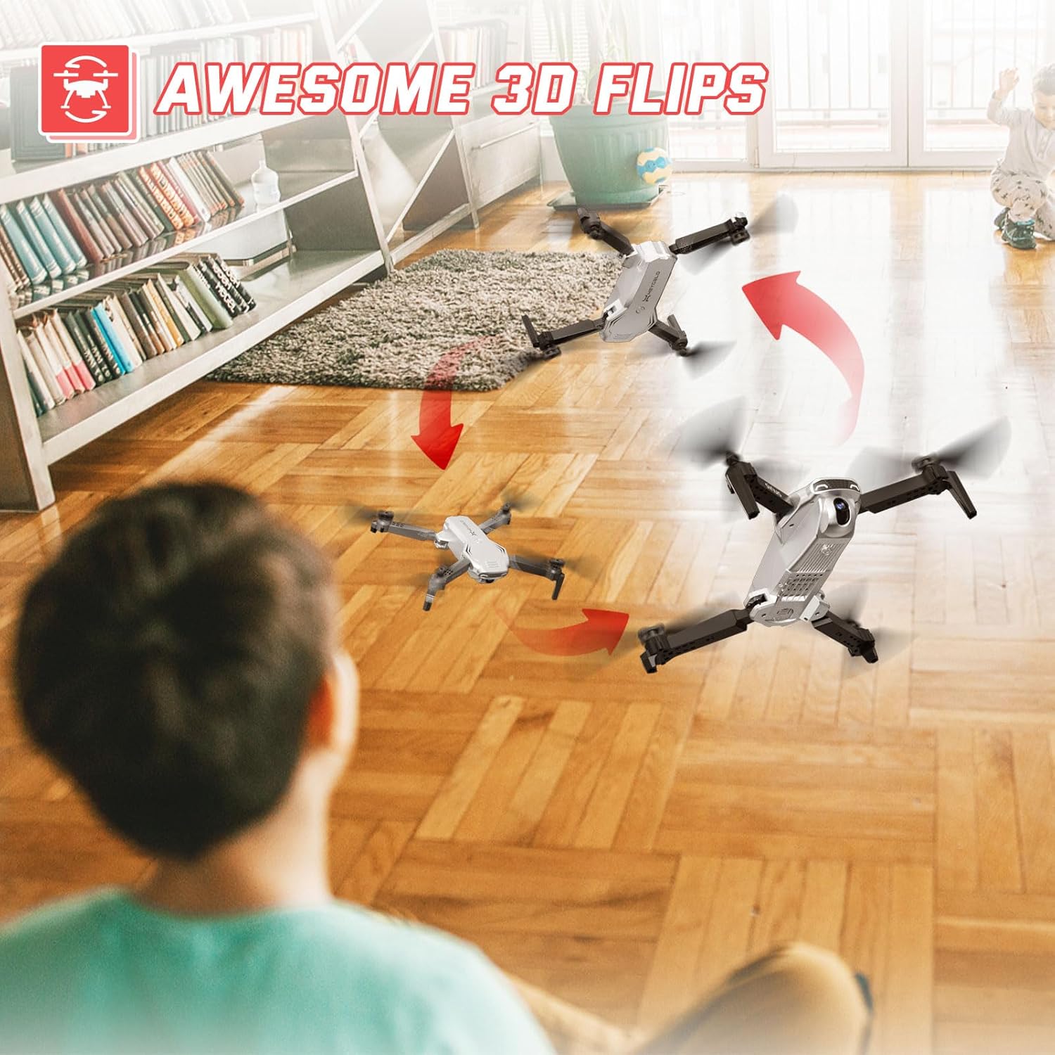 Foldable Drones for Kids Beginners - With 1080P HD Camera, FPV Remote Control Quadcopter, One Key Start/Land, Altitude Hold, 2 Batteries RC Helicopter Toys Gifts for Boys (Lunar Silver)
