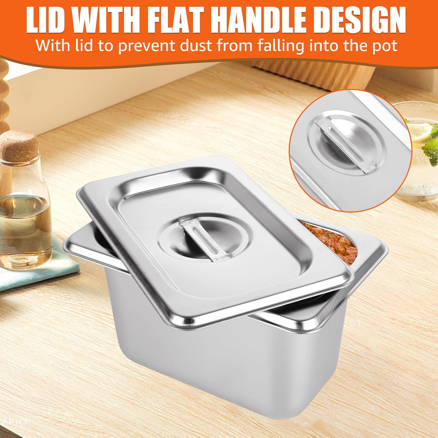 ABuff 8 Set Stainless Steel Hotel Pans With Lids 1/9 Size x 4 Inch Deep Steam Table Pan Stackable Commercial Anti Jam Metal Steam Tray Catering Food Storage Steel Pan for Home, Restaurant, Buffet