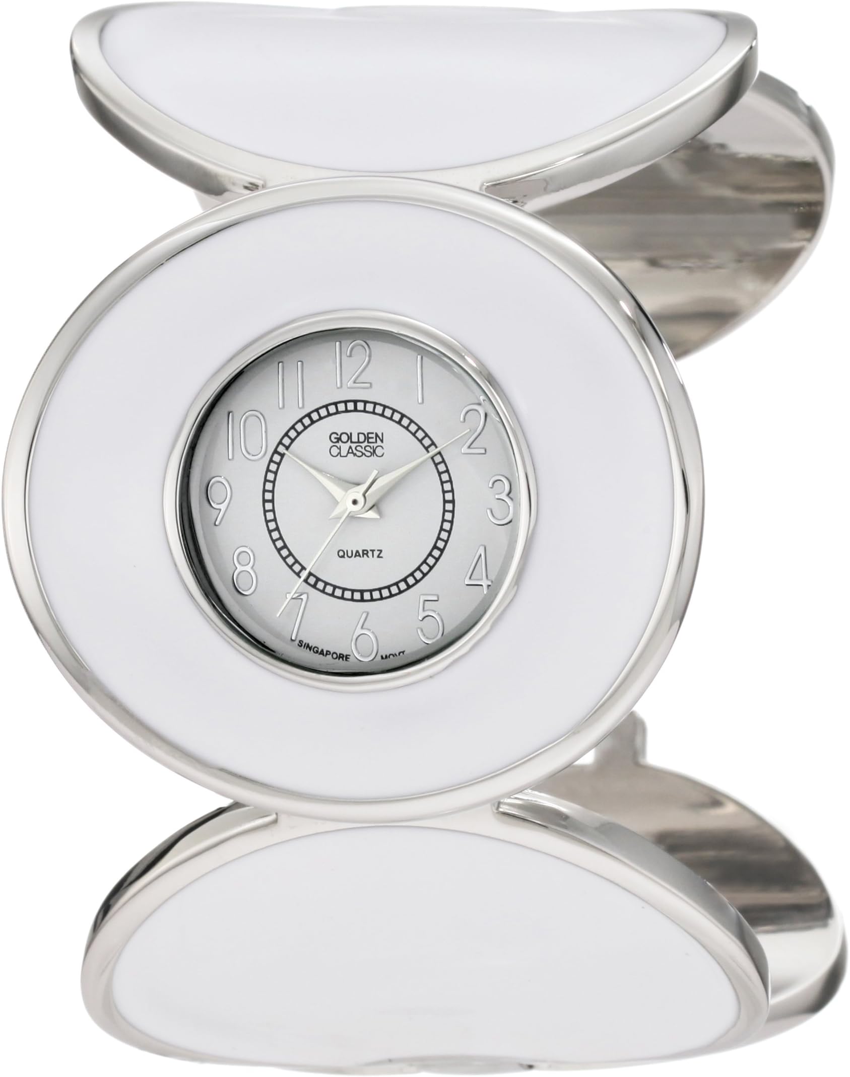 Golden Classic Women's 2345-WhiteSilver "Infinity" Elegant Circular White and Silver Bangle Watch