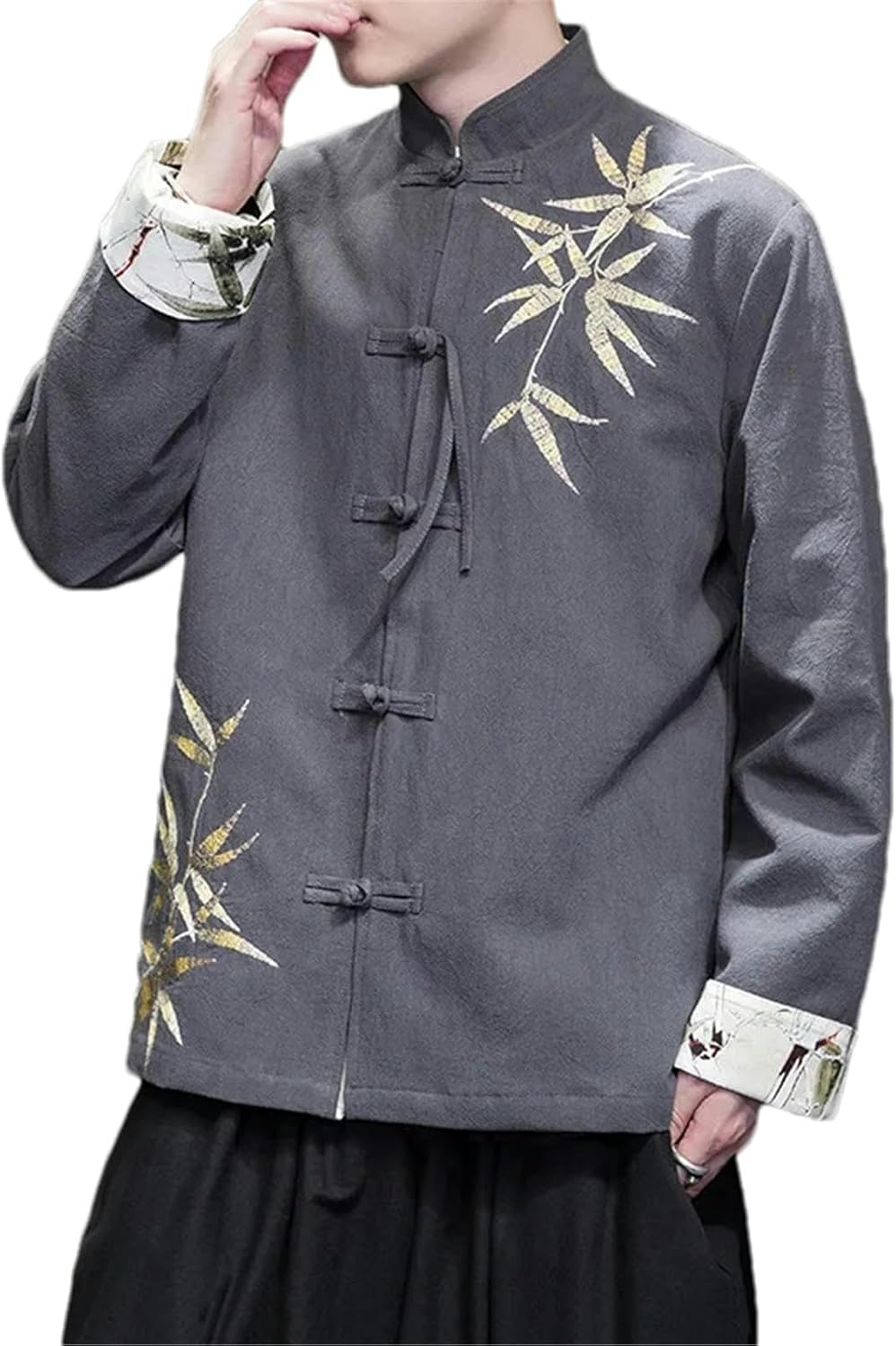 Chinese Traditional Retro Coat Man Embroidery Tang Suit Mandarin Collar Buckle Jacket Oriental Cotton Kung Fu Shirt