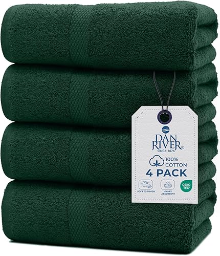 Vista 16 de DAN RIVER Juego de 4 toallas de baño, 27 x 54 pulgadas, 100% algodón, más grandes y ligeras, de secado rápido, súper suaves y absorbentes, toallas