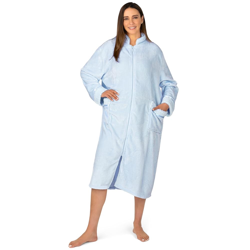 PAVILIA Womens Housecoat Zip Robe, Fleece Zip Up Front Robe
