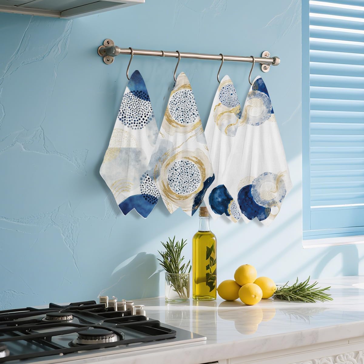 4 Pcs Artistic Kitchen Towels, Soft Absorbent Tea Hand Towel, Microfiber Dish Cloths for Drying Dishes, Waffle Dish Towels for Kitchen Bathroom Clearance Home Decor, Farmhouse Gifts for Women Mom - Image 5