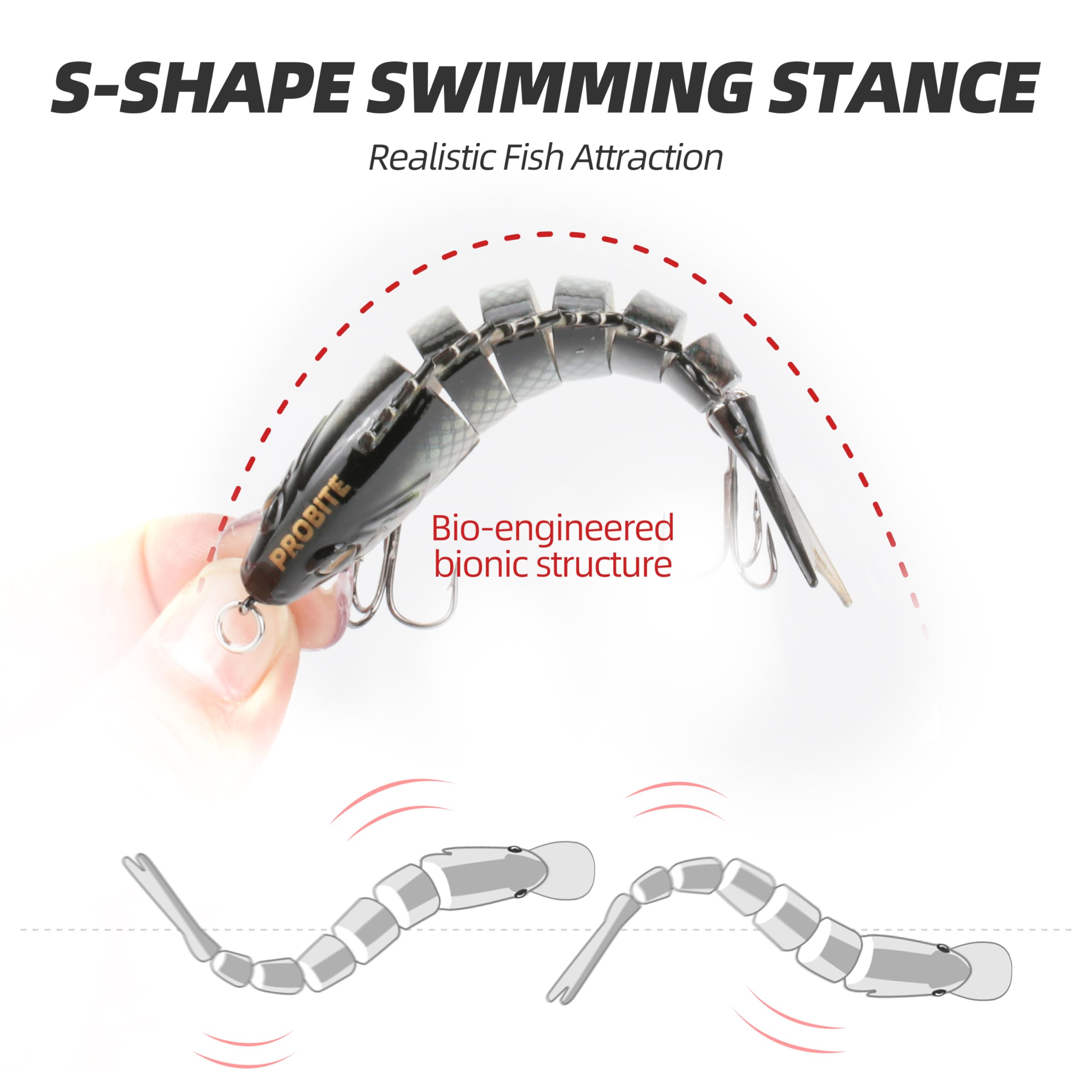 5 señuelos de pesca realistas: cebo multiarticulado para lubina, trucha, crappie, lucio, acción realista con ojos de pez 3D y ganchos afilados, perfecto para kits de pesca en agua salada y agua dulce