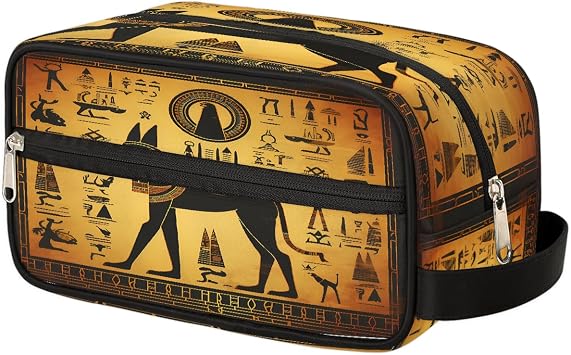Portable Travel Toiletry Bag for Men Women Kids, Ancient Egypt Murals Anubis Hieroglyph Cosmetic Makeup Organizer Waterproof Dopp Kit for Bathroom Gym Lightweight Shaving Kit Bag