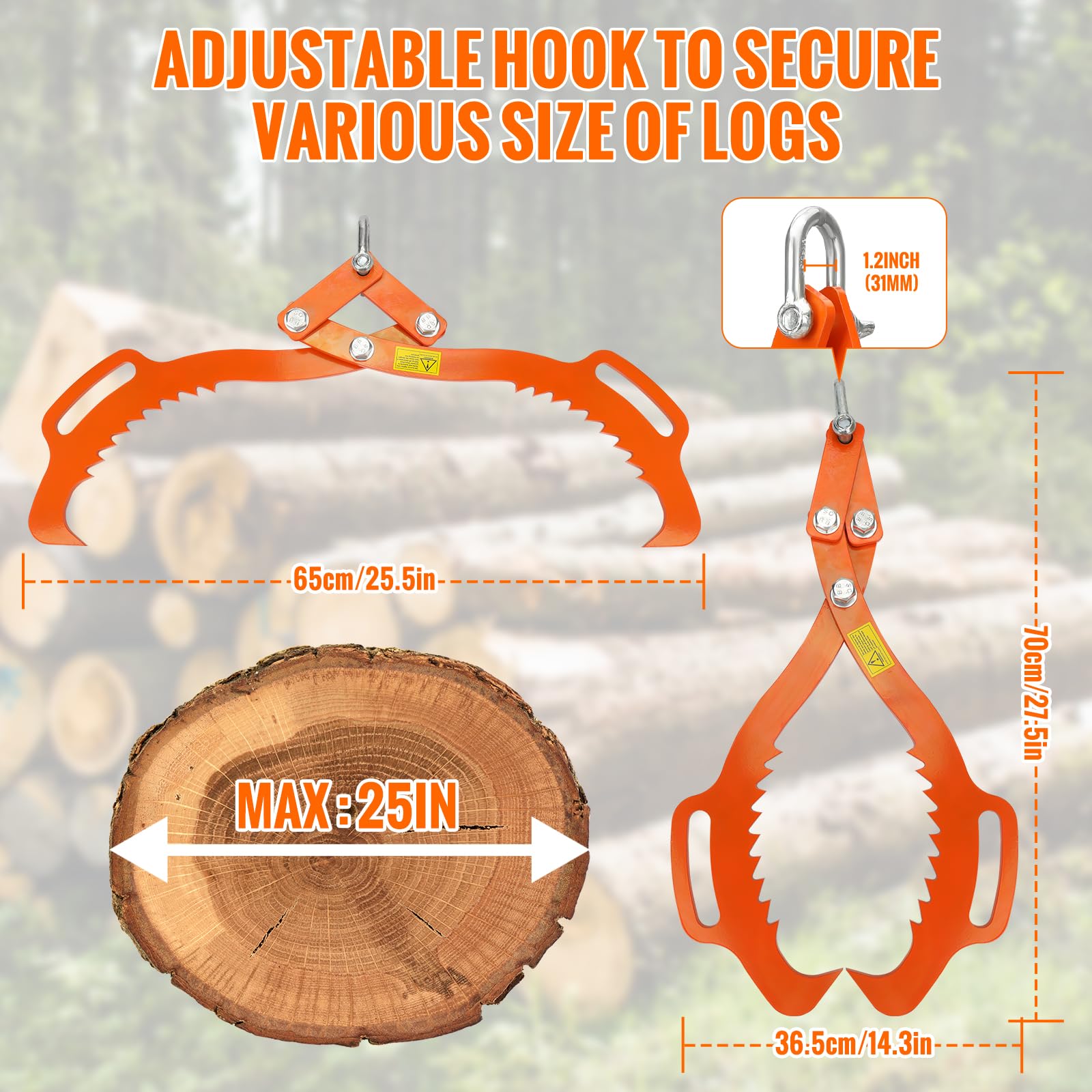 21" Pinza per Tronchi di Legno, Pinza Forestale per Tronchi a 700 kg con Presa Morbida per la Raccolta di Legna da Ardere, il Sollevamento di Ceppi e Legname