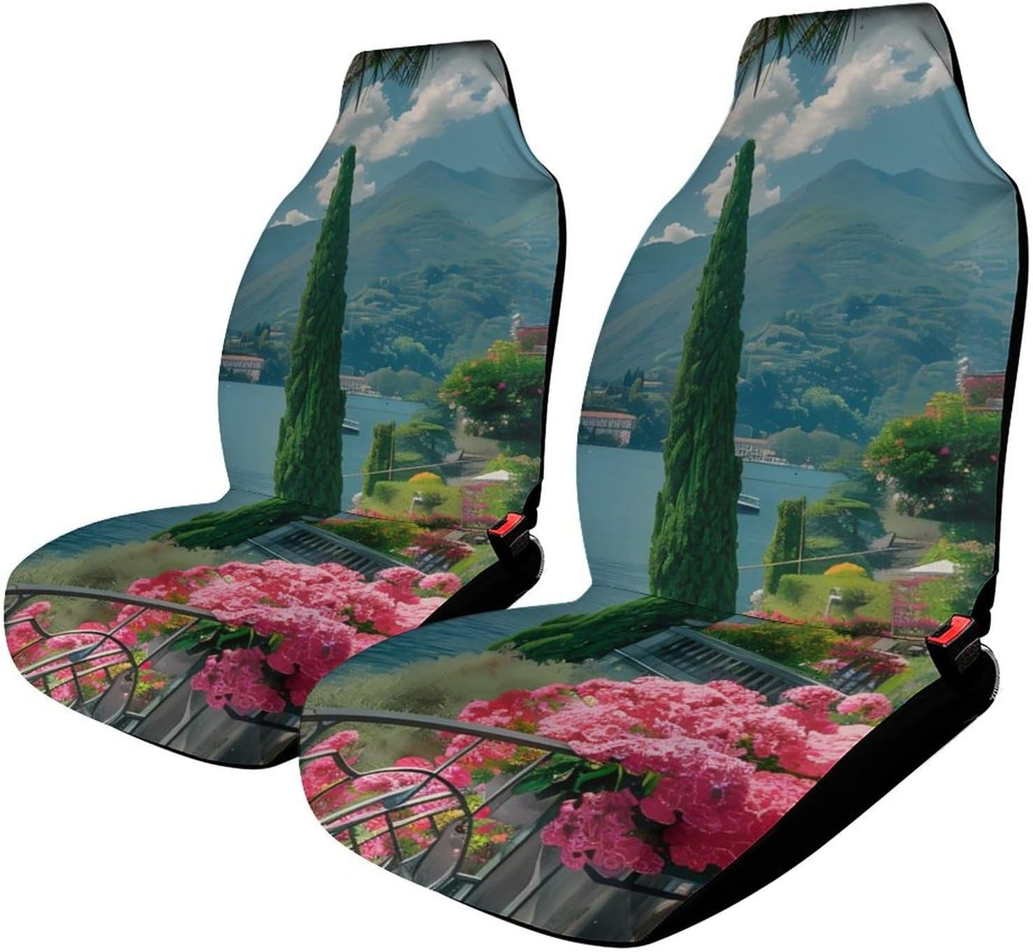 Oleander Flowers Villa Monastero Lake Car Seat Covers Automotive Seat Covers Car Seat Protector Auto Front Seats Protector for Most Cars 2PCS