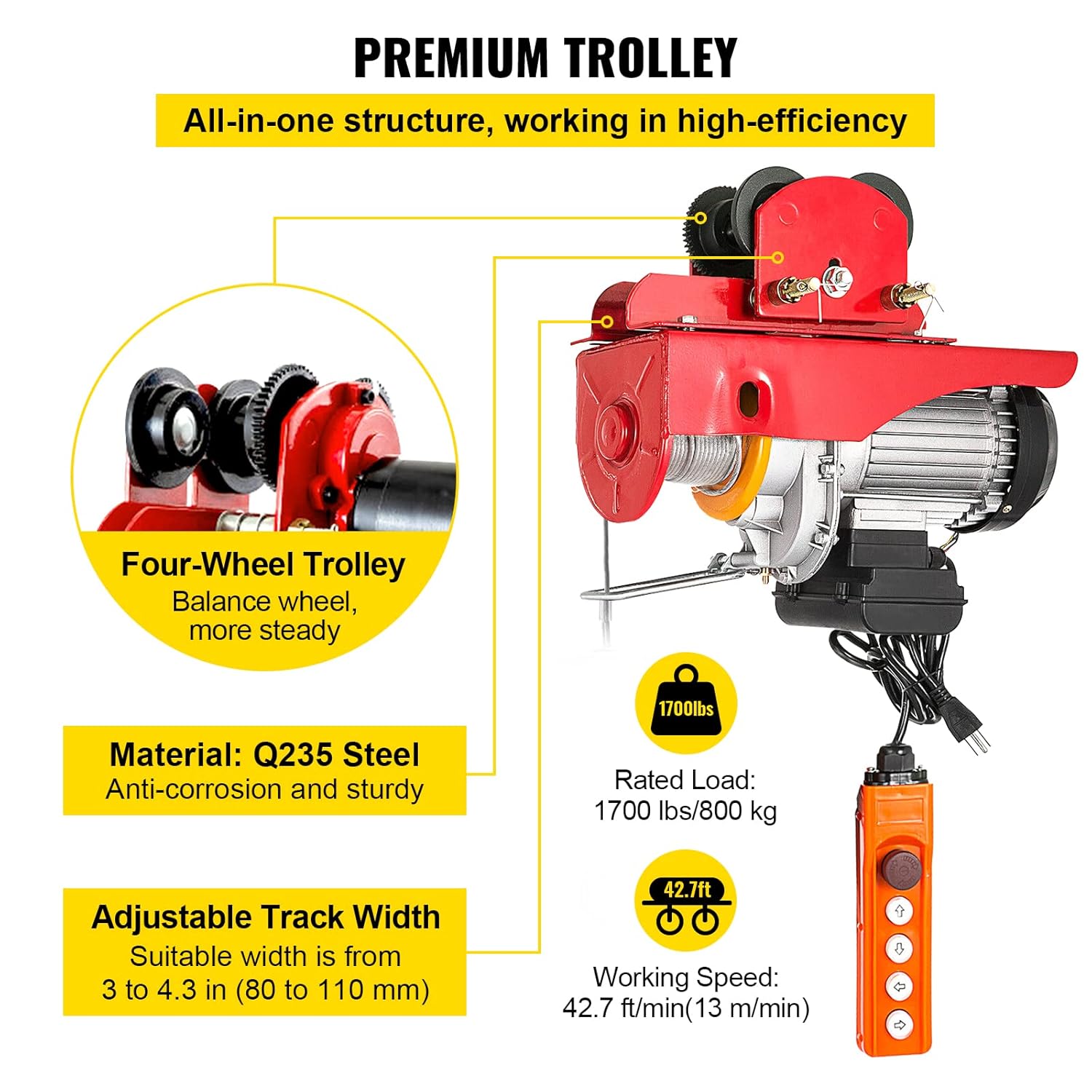 Detailed view of the premium trolley with adjustable track width