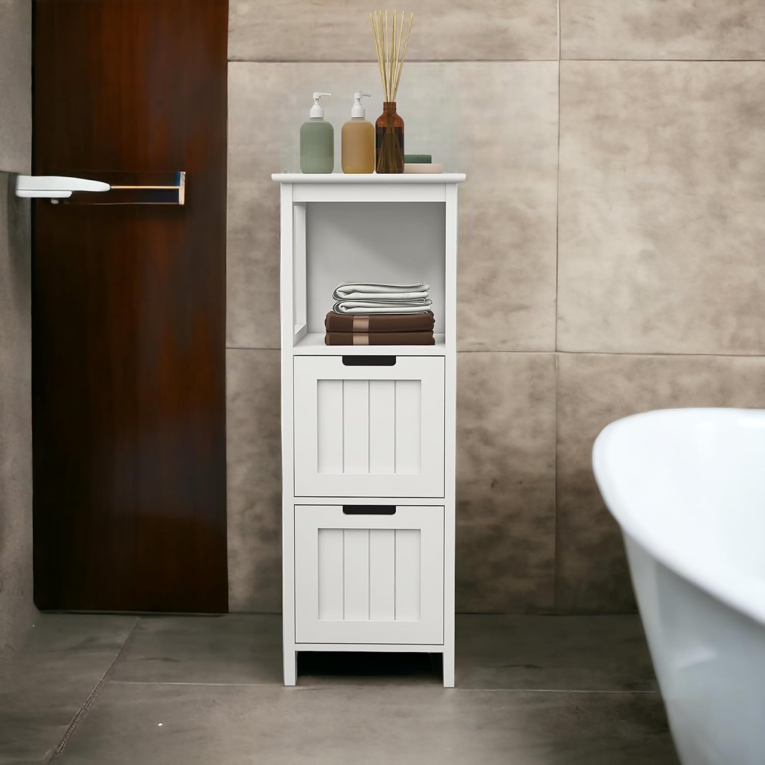 Amazon.com: Storage Cabinet with Drawers, White Wooden Bathroom Towel ...