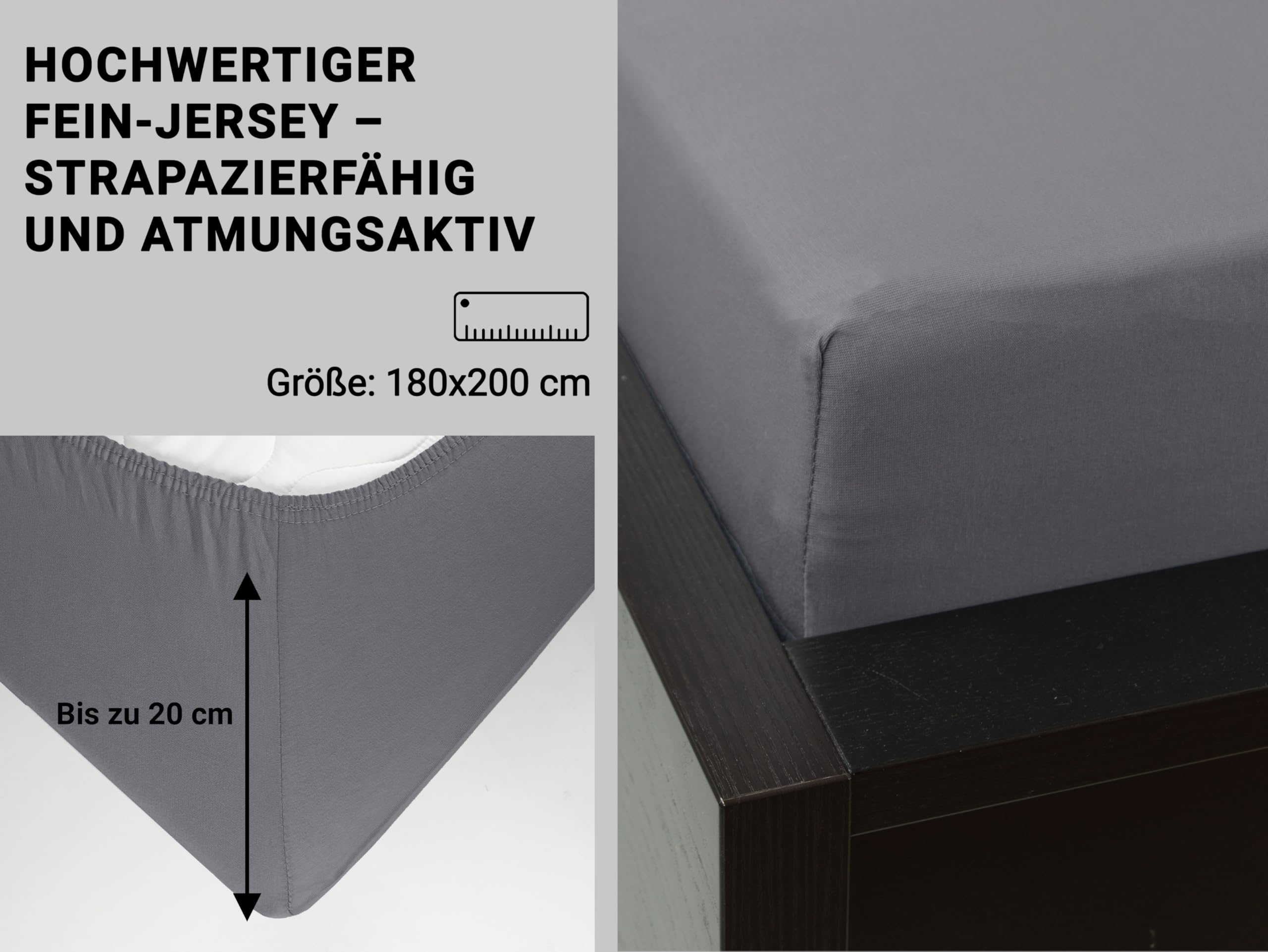 ZOLLNER Spannbettlaken 180x200 Cm – Für Matratzen Bis 20 Cm Hoch, 100% Baumwolle, OEKO-TEX® Zertifiziert