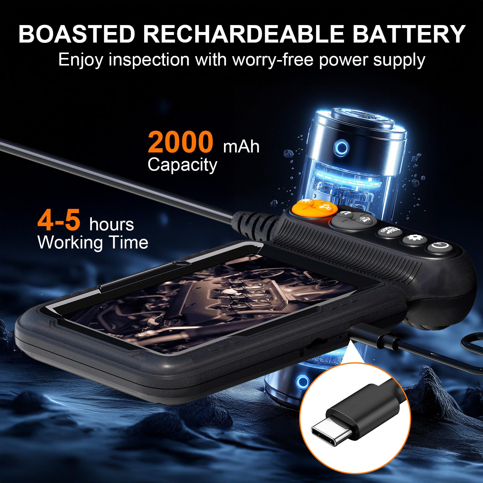 Endoscope Camera with Light, 5-inch Dual Lens 1920P HD Borescope, 7.9mm Camera with 9 LEDs, 16.5ft Semi-Rigid Cable, IP67 Waterproof - for Sewer/Drain Pipe, Automotive Inspection, Tools & Cool Gadgets