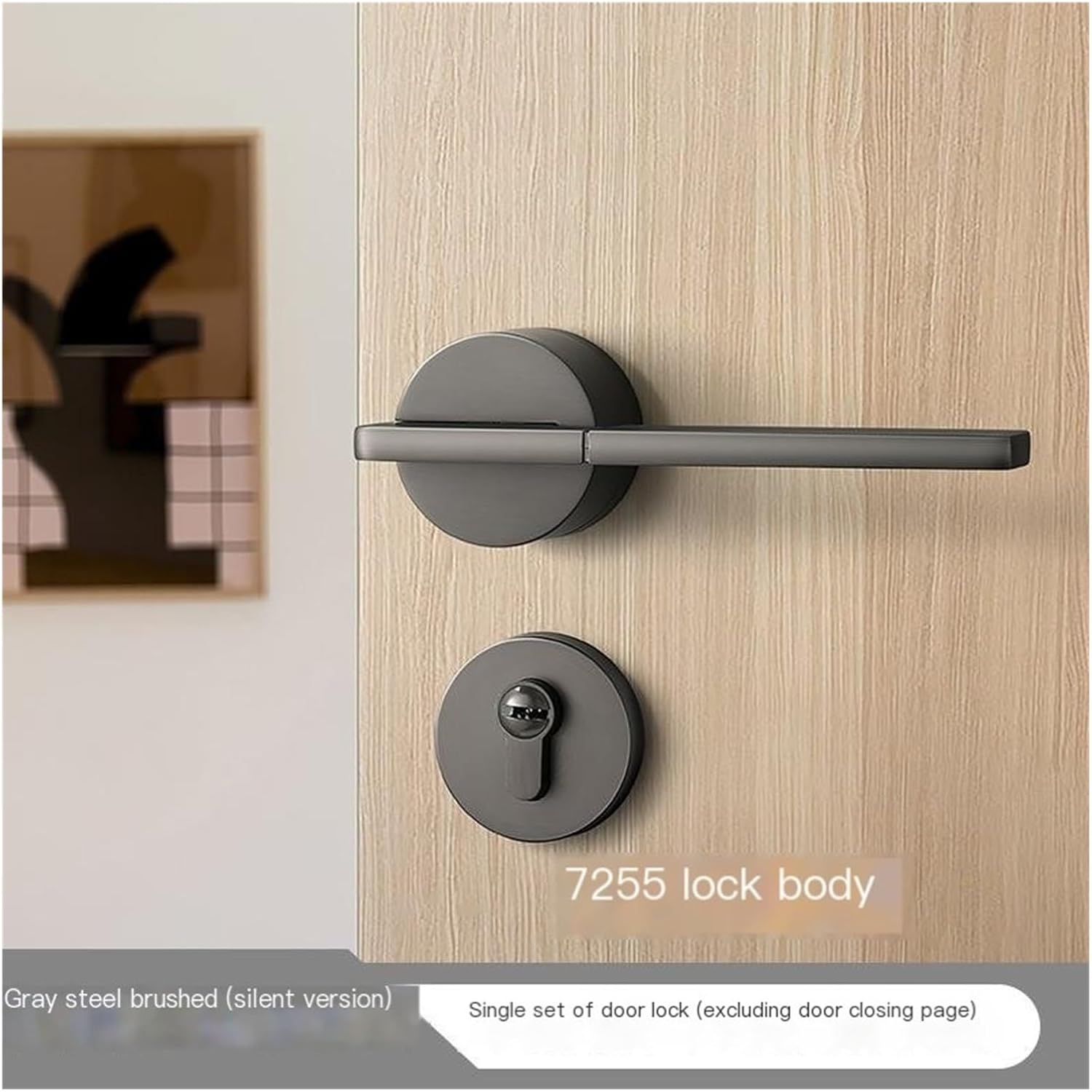 Nordic Door Lock Bedroom Silent Split Lock Black Steel Brushed Door Lock American Door Lock Simple Lock(Gris,72 Silent Lock)