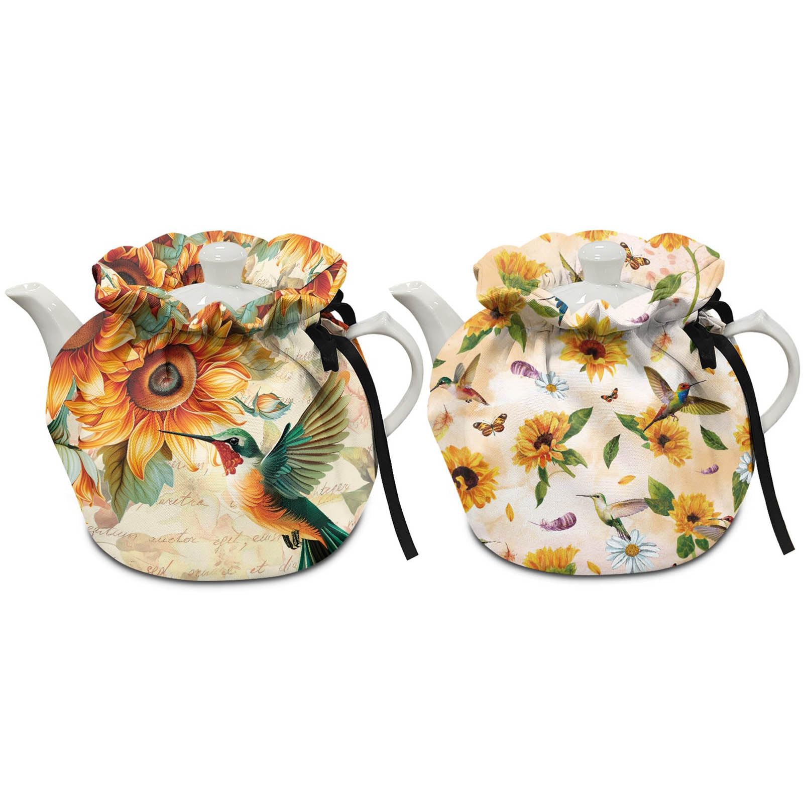 GLENLCWE 2Pcs Hummingbird Sunflower Tea Cozy,Decorative Tea Cozies Dust Proof Teapot Cover Washable Kitchen Home Decor