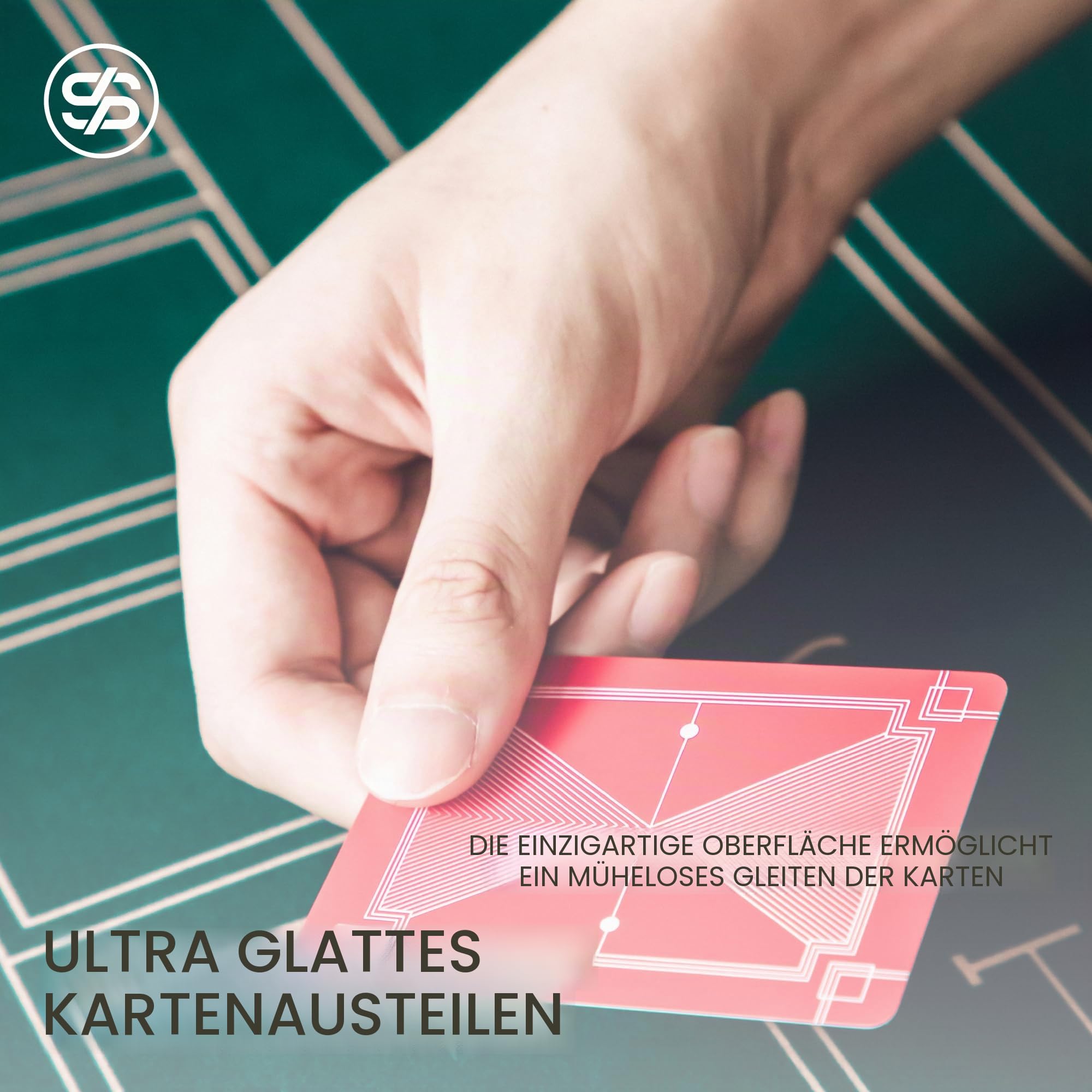 SLOWPLAY Nash Pokermatte, Ultra glatt, mobil, Art-déco-Layout | Samtig glatte Oberfläche; rutschfeste Gummibasis; gesäumte Kanten; Tragetasche; edles Art-déco-Design