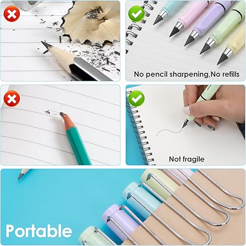 Miniatura 3 de simarro 5 lápices eternos, lápiz Everlast con borrador y puntas de repuesto, lápices reutilizables sin tinta eternos, lápiz de escritura ilimitado