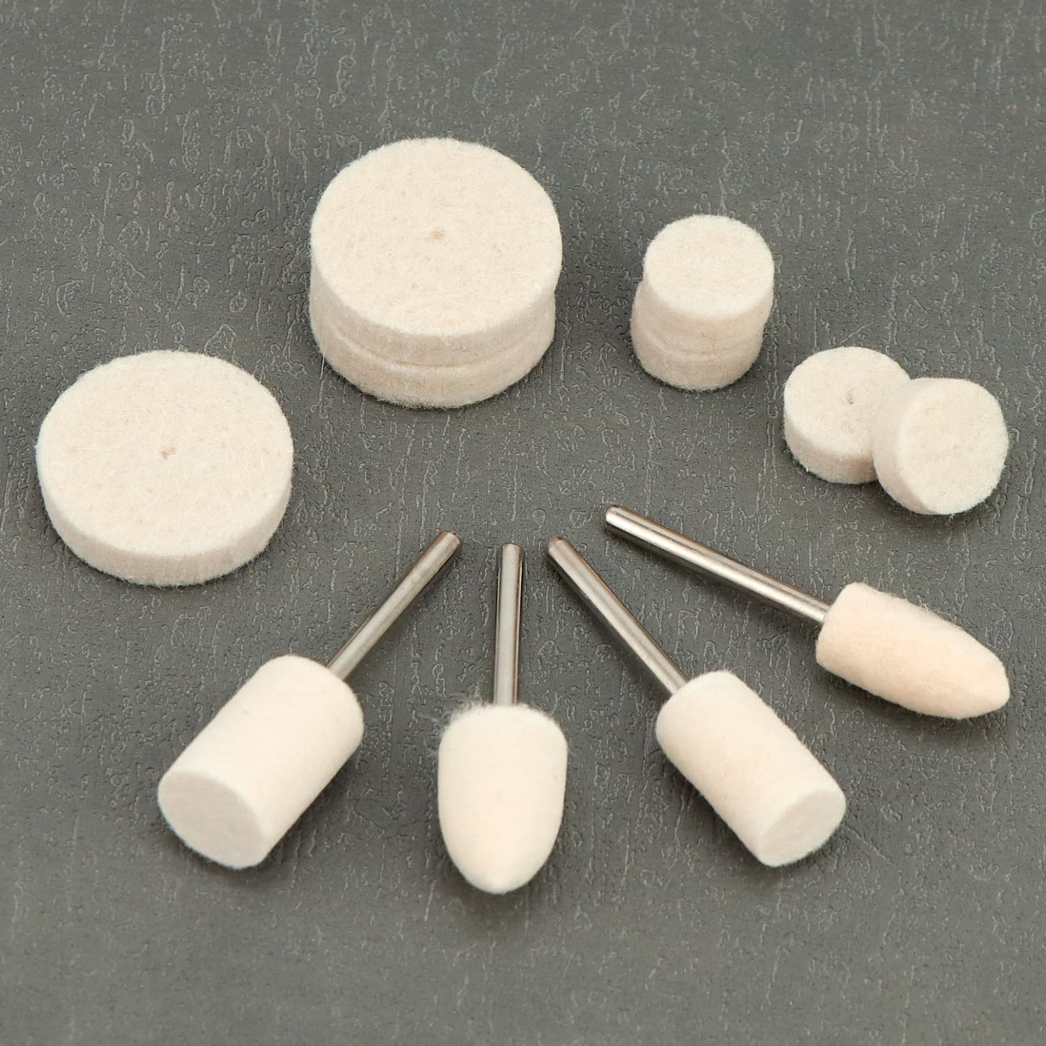 QWORK Zestaw 80 kół polerskich z filcu wełnianego, kompatybilny z Dremel, głowice polerskie Ø4-25 mm, pręt 3 mm